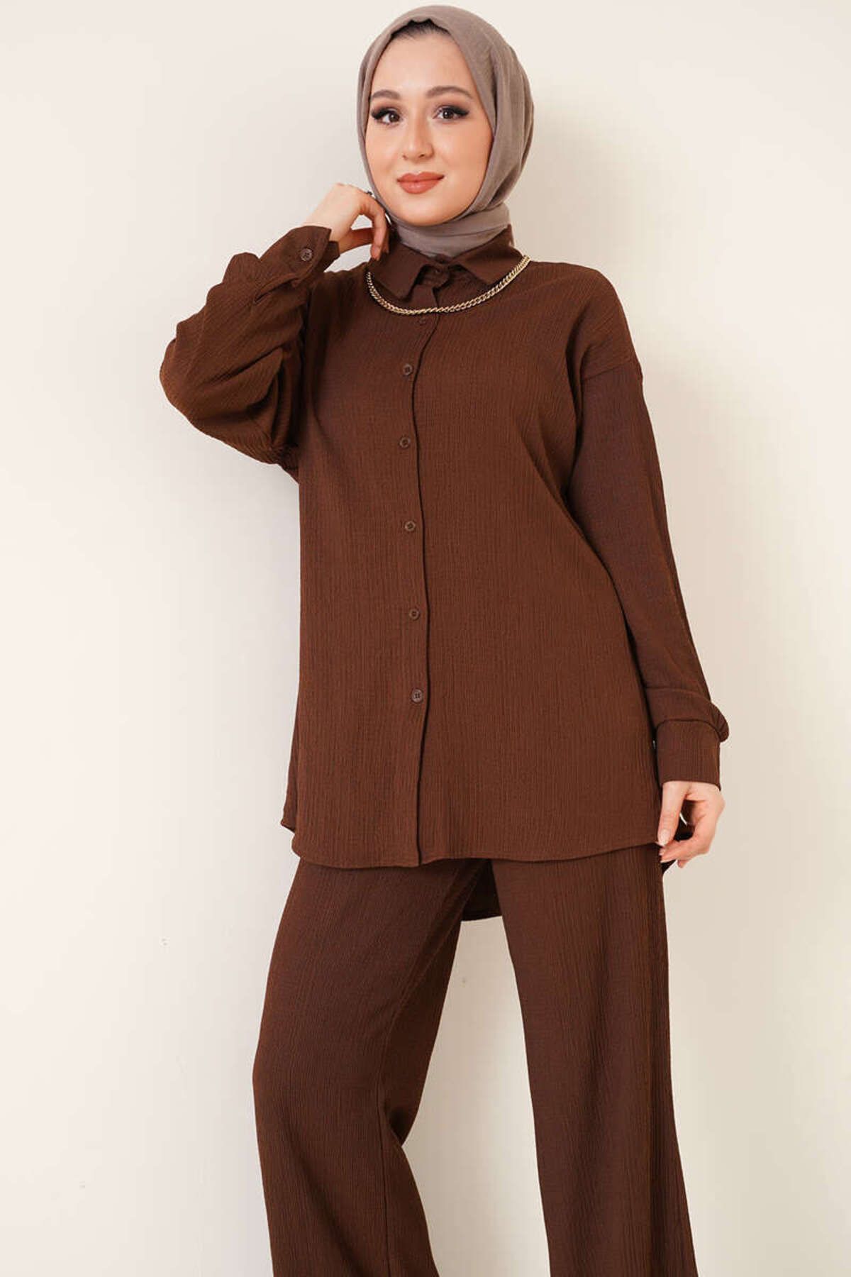 Bigdart ست دو نفره حجاب بافتنی T5858 - قهوه ای