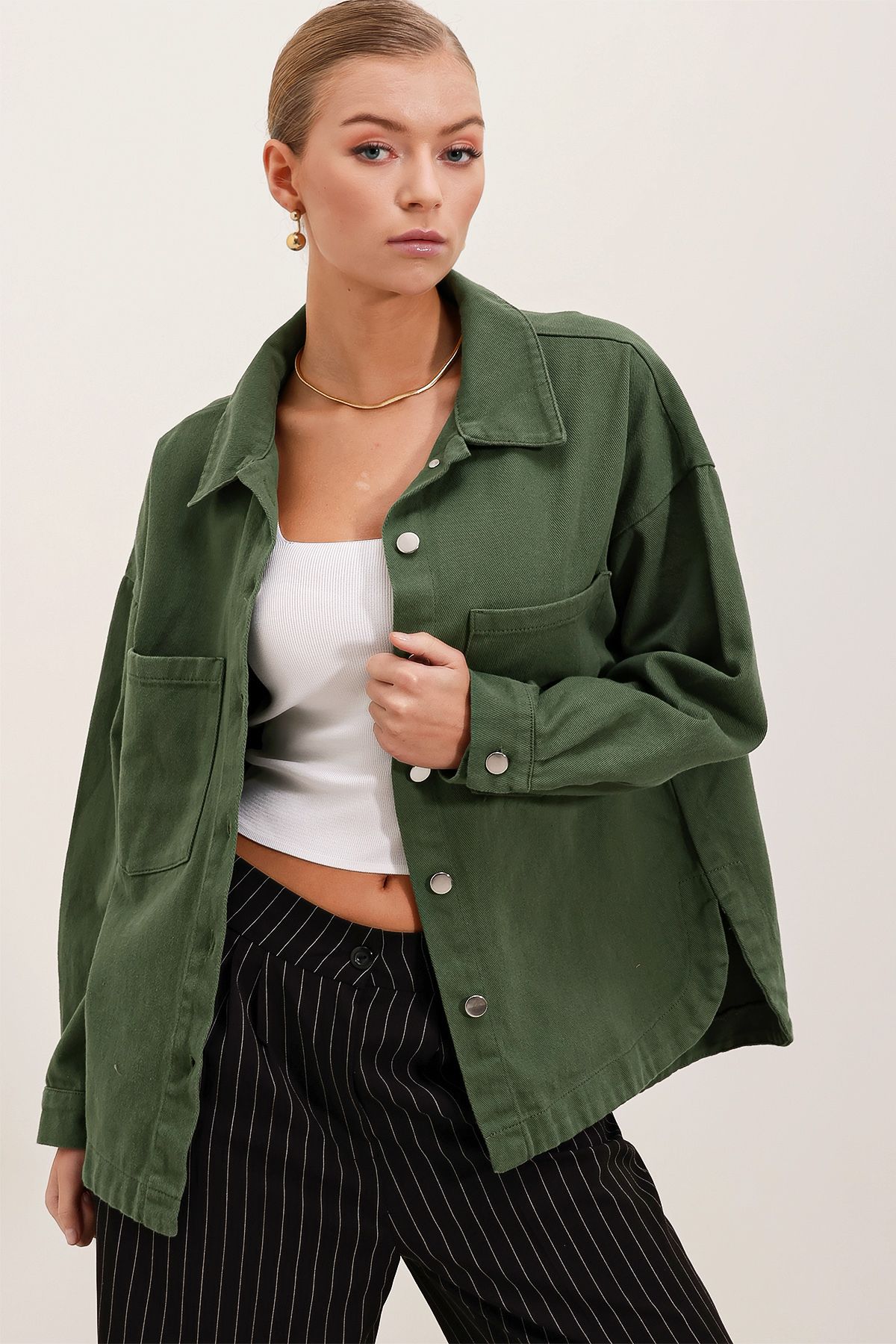 Bigdart-20192 Oversize'owa marynarka gabardynowa - Khaki 1