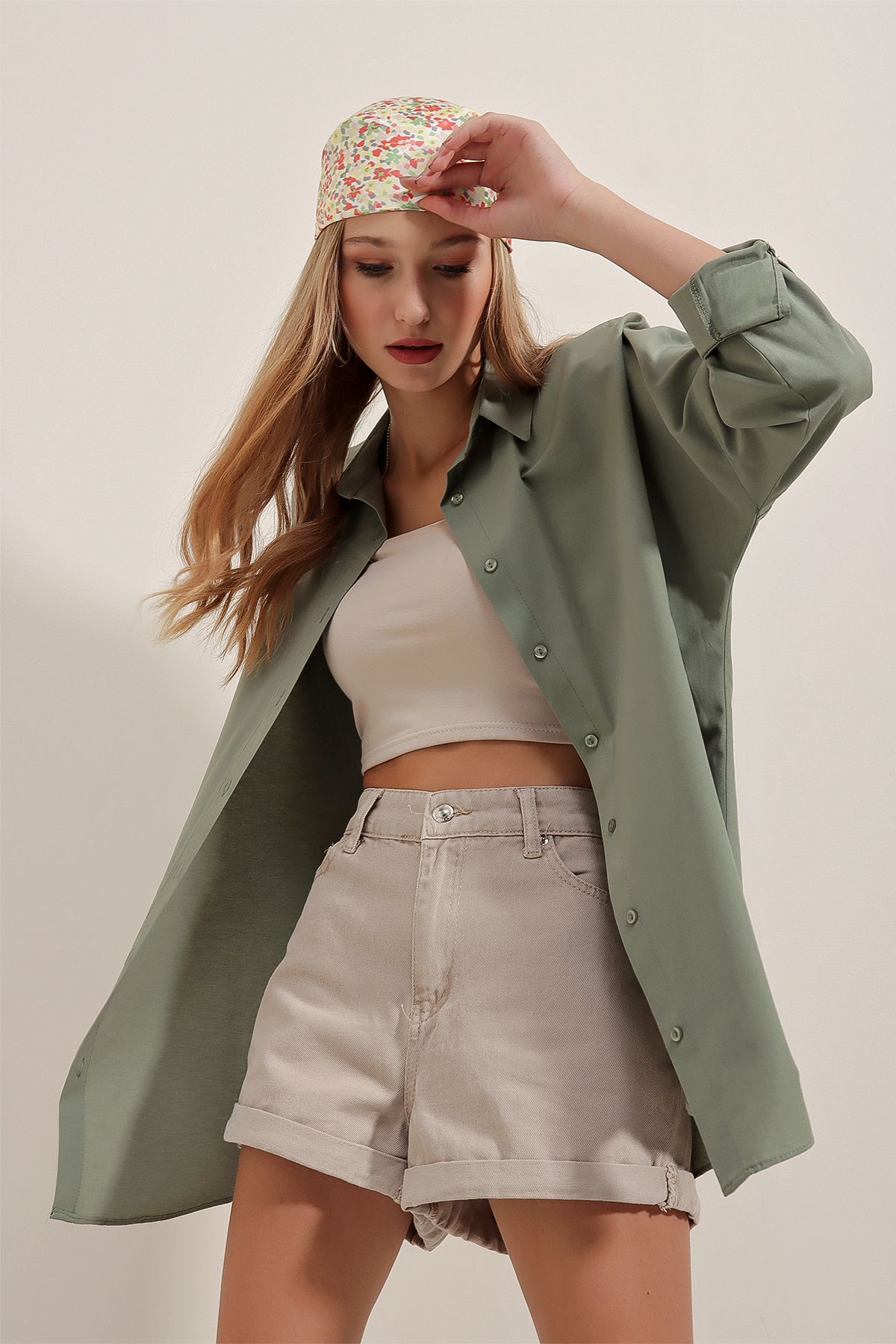 Bigdart-3900 Oversize dlouhá základní košile - Khaki 4