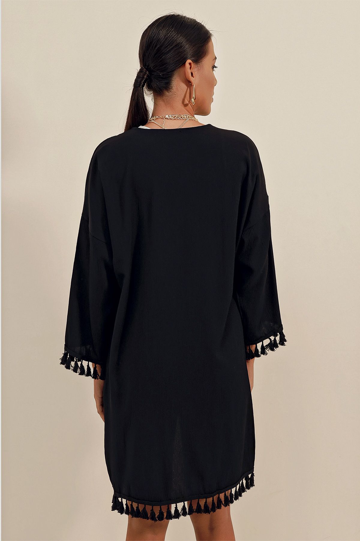 Bigdart-5833 Nabírané kimono - černé 6