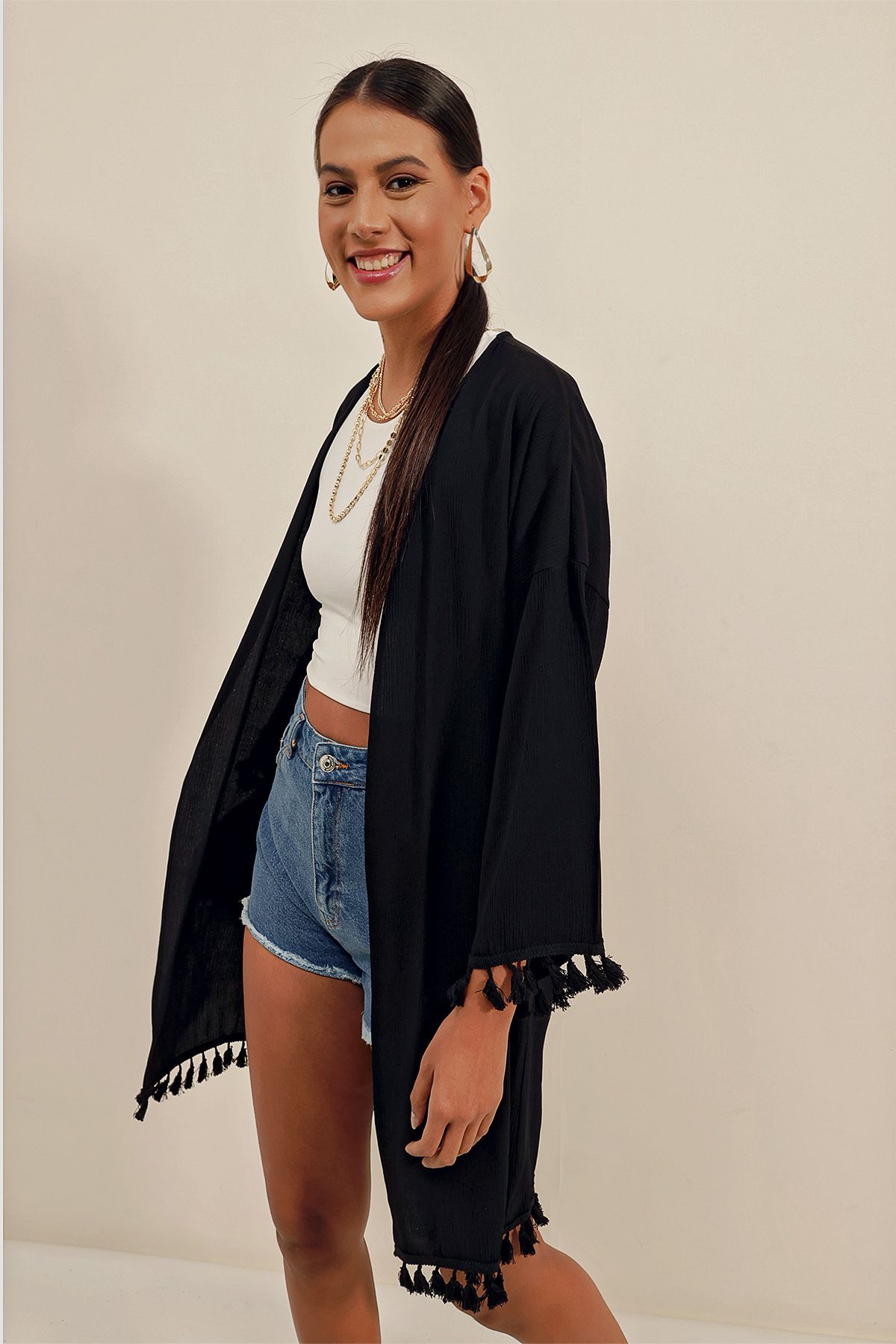 Bigdart-5833 Nabírané kimono - černé 3