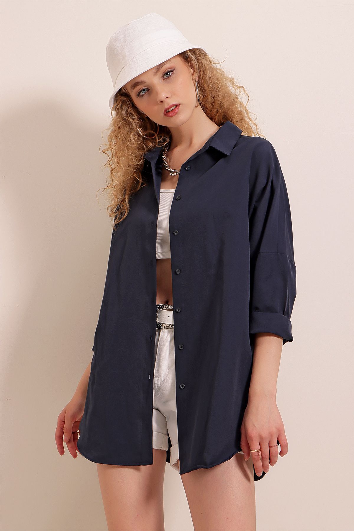 Bigdart-3900 Oversize dlouhá základní košile – tmavě modrá 4