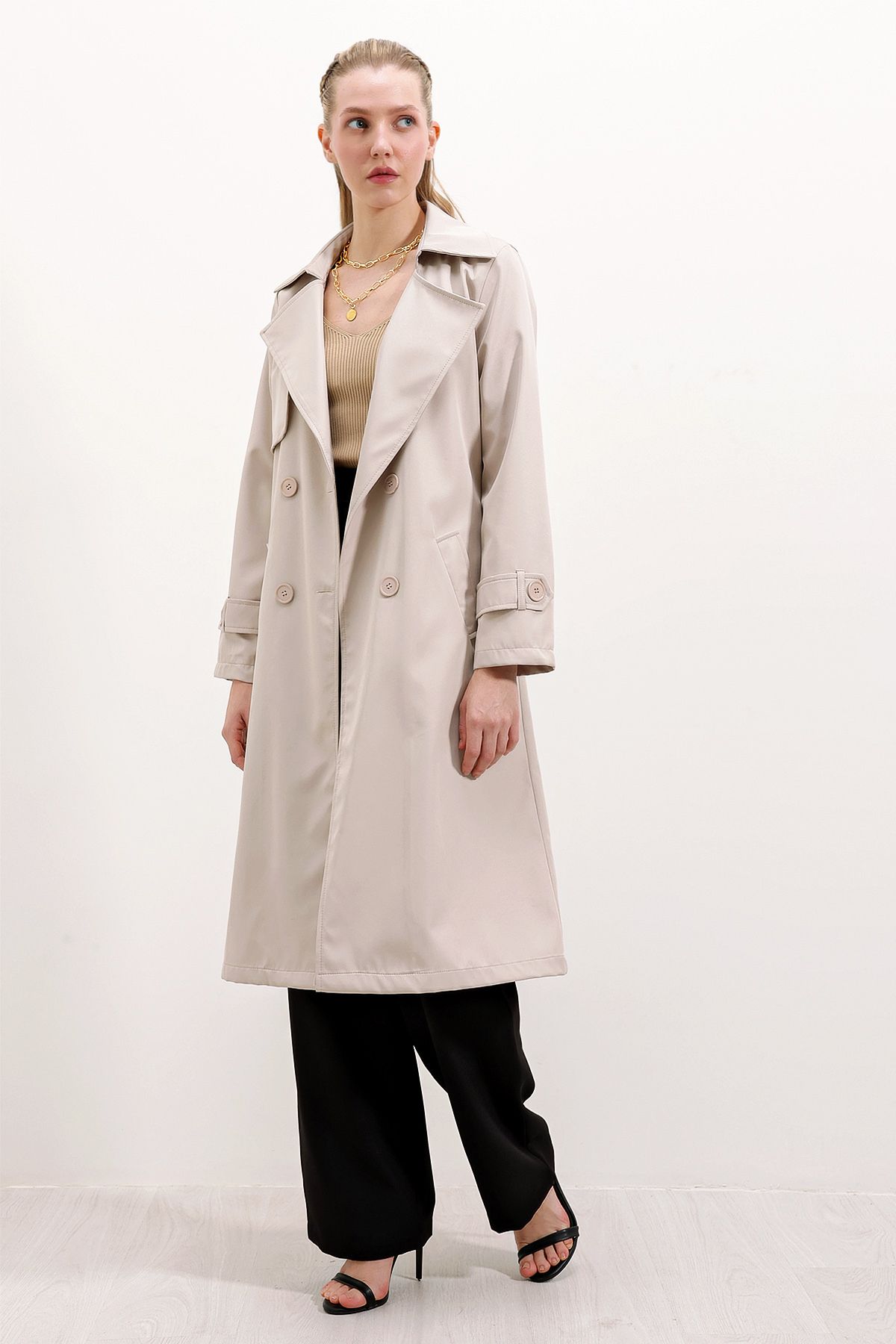 Bigdart-Trenci cu guler dublu model bej 5918 3