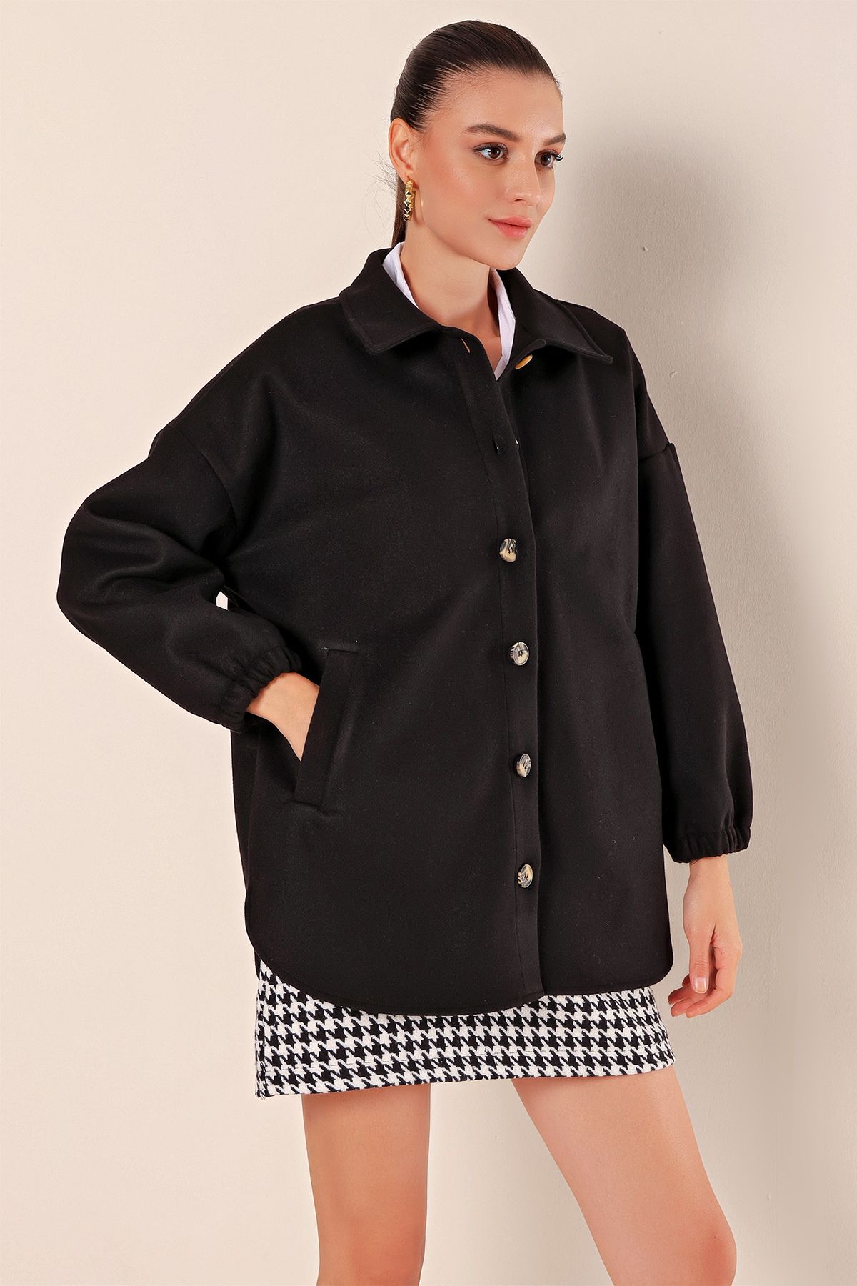 Bigdart-0674 Oversize-Shirt mit Taschen - Schwarz 5