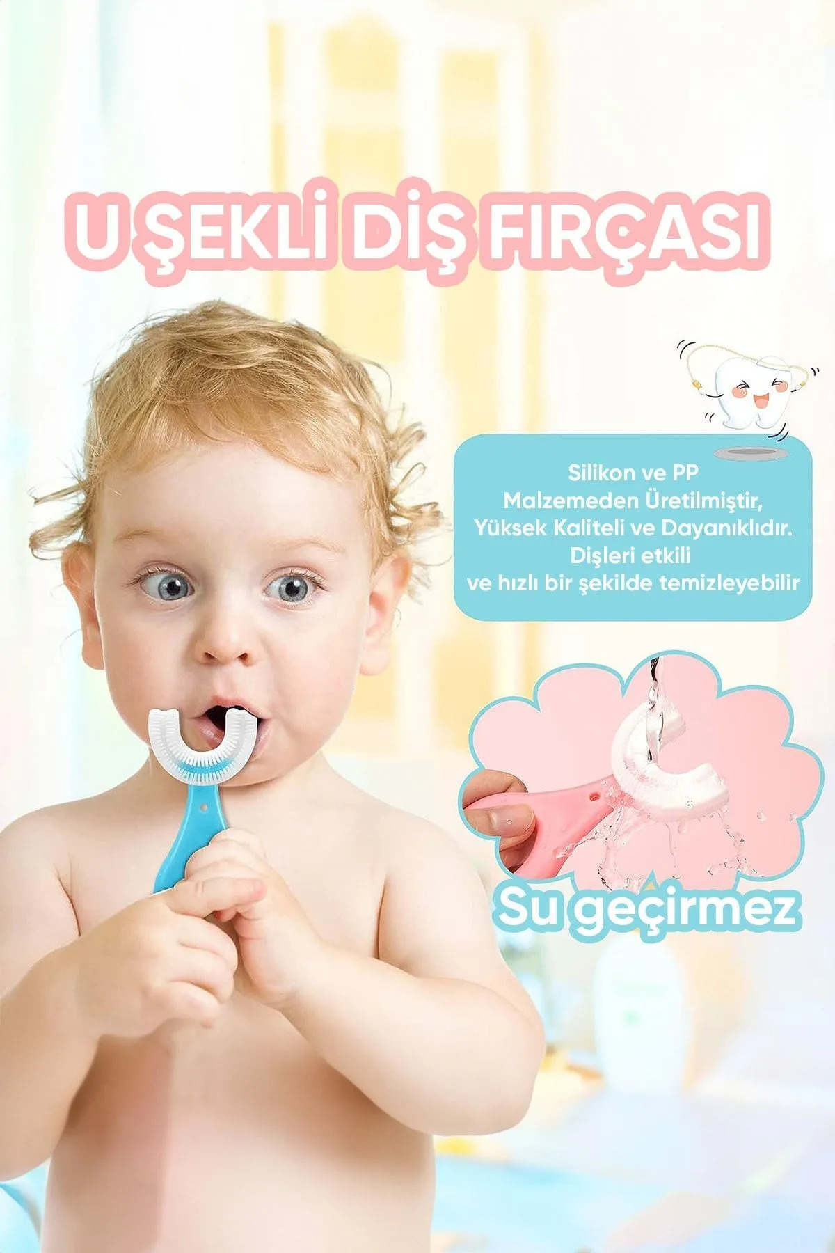 Factorial Bebek Diş Fırçası U şeklinde Pembe 12+ Ay Yumuşak Diş Fırçası Bebek Banyo Seti Arayüz Fırcası fotoğrafı 2 (önizleme)