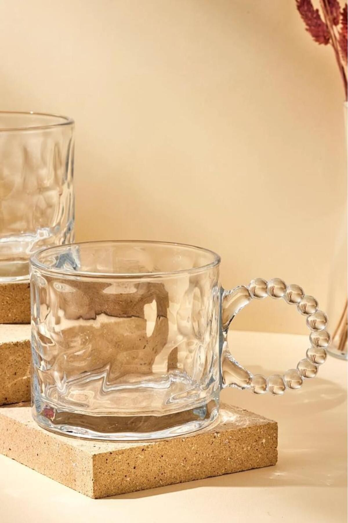 Perotti Ringo Stone Set of 2 325 ml Glass Mug with Beaded Handle Mug