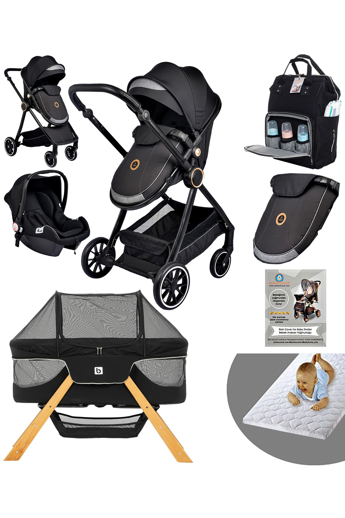 Baby Home Yeni Doğan 9 İn 1 Full Takım 990 Travel Sistem Bebek Arabası Angel Sepet Anne Yanı Beşik