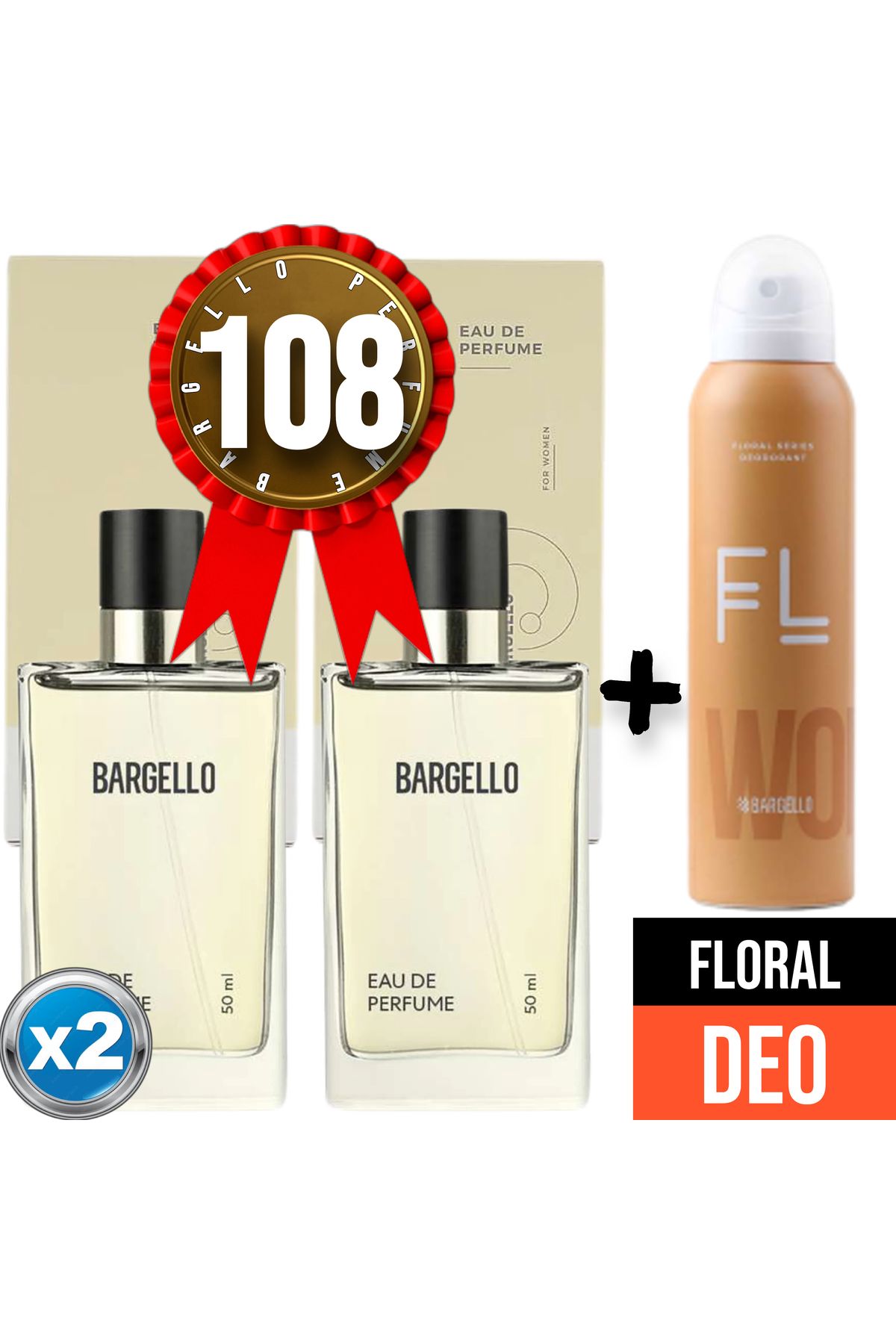 عطر 108x2 (2 عدد) گل 50 میلی لیتر + دئودورانت گل 150 میلی لیتر Bargello