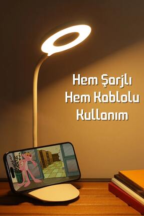 Ozsport Şarjlı Masa Lambası Dokunmatik 3 Renk 24led Telefon Standlı Kademeli ...