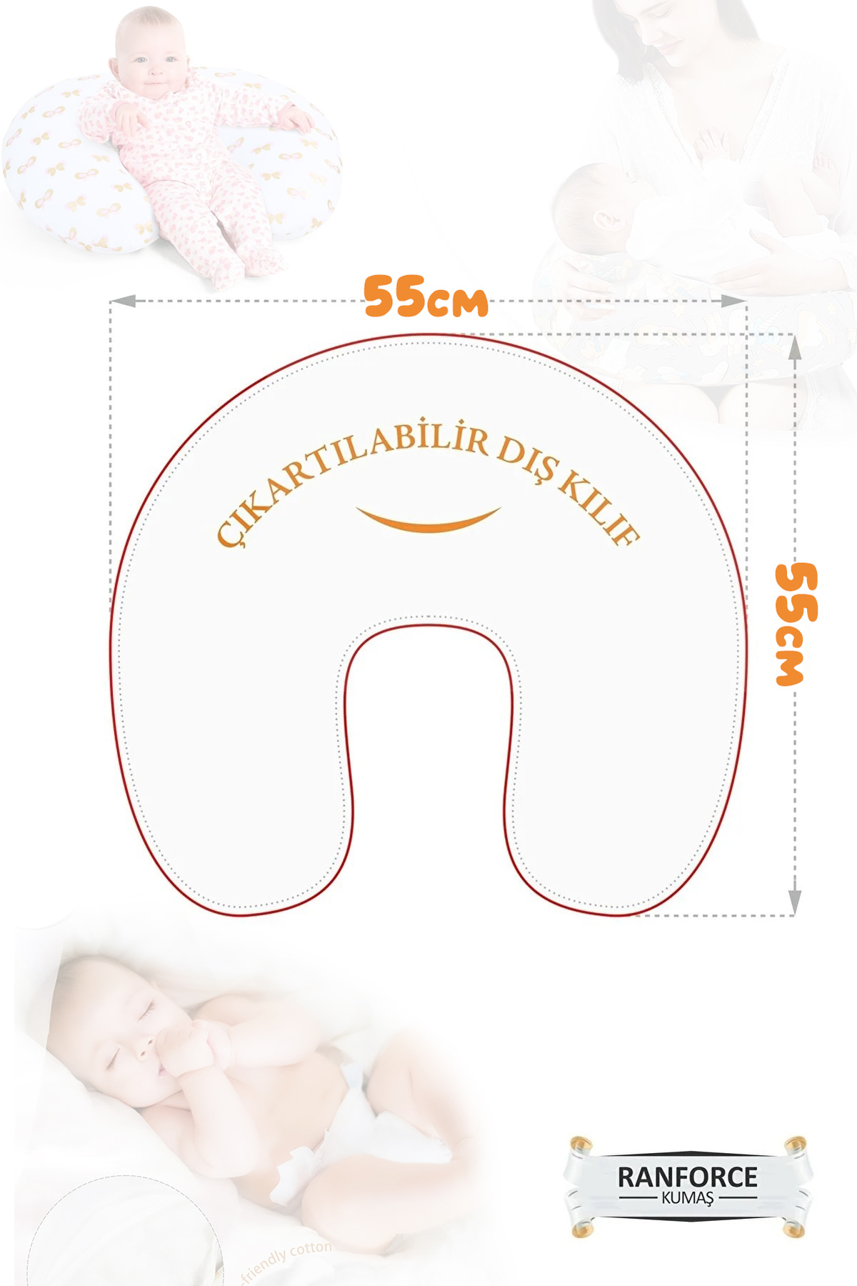 BabyModa Kolay Temizlenebilir Çift Taraflı %100 Pamuklu Kumaş Bebek Emzirme Minderi Gri fotoğrafı 4 (önizleme)