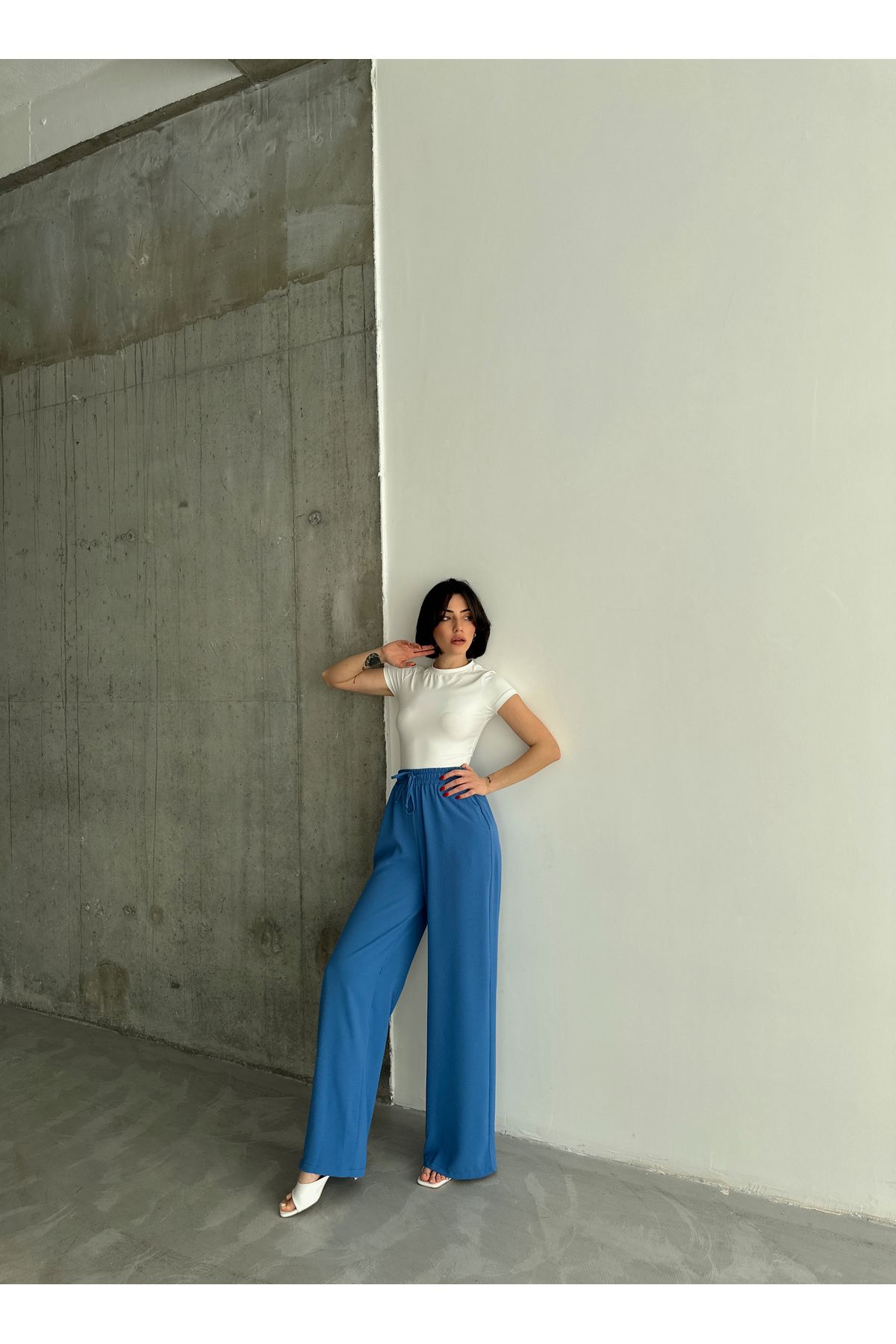 Laluvia-Blaue Hose mit weitem Bein und elastischem Bund 5