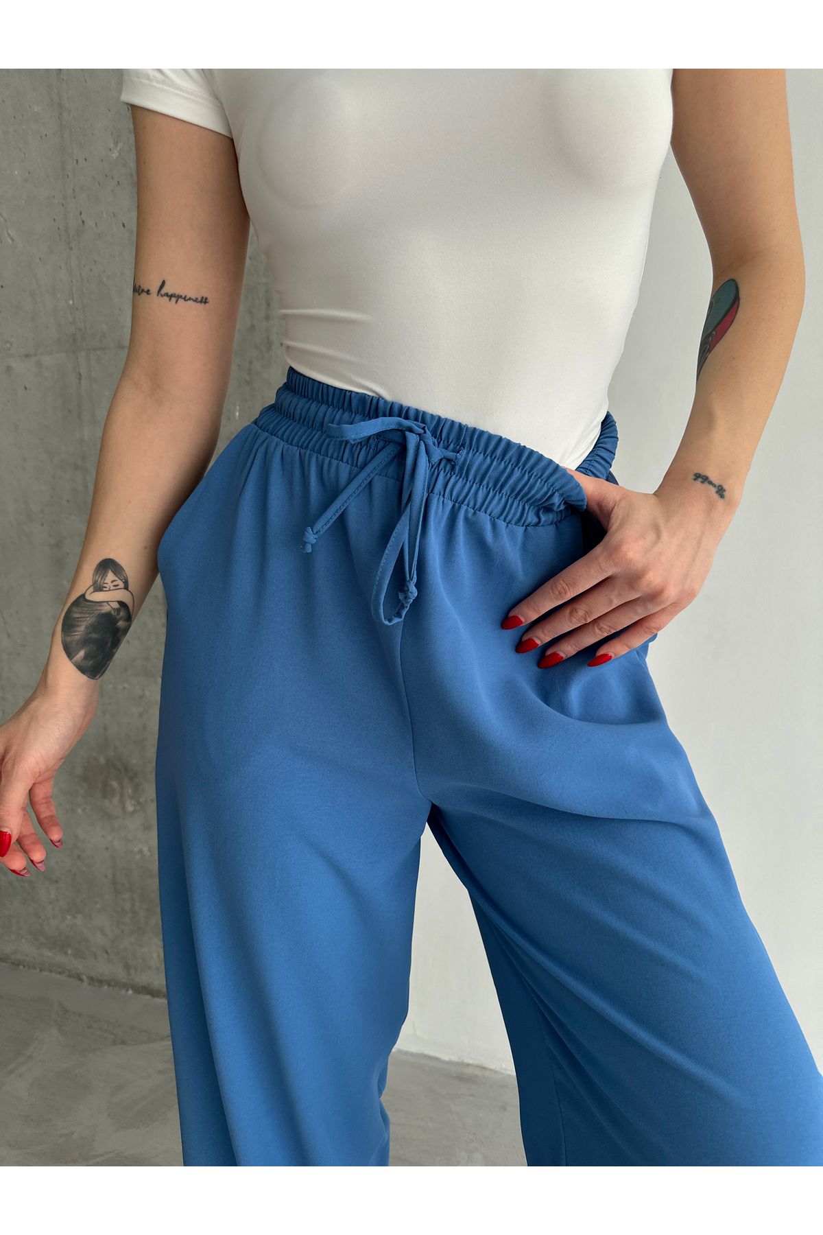 Laluvia-Blaue Hose mit weitem Bein und elastischem Bund 2