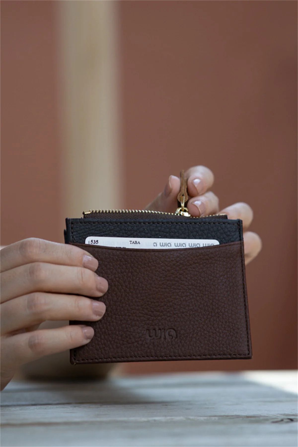 Wia-Women's Leather Card Holder, Tan 535 3