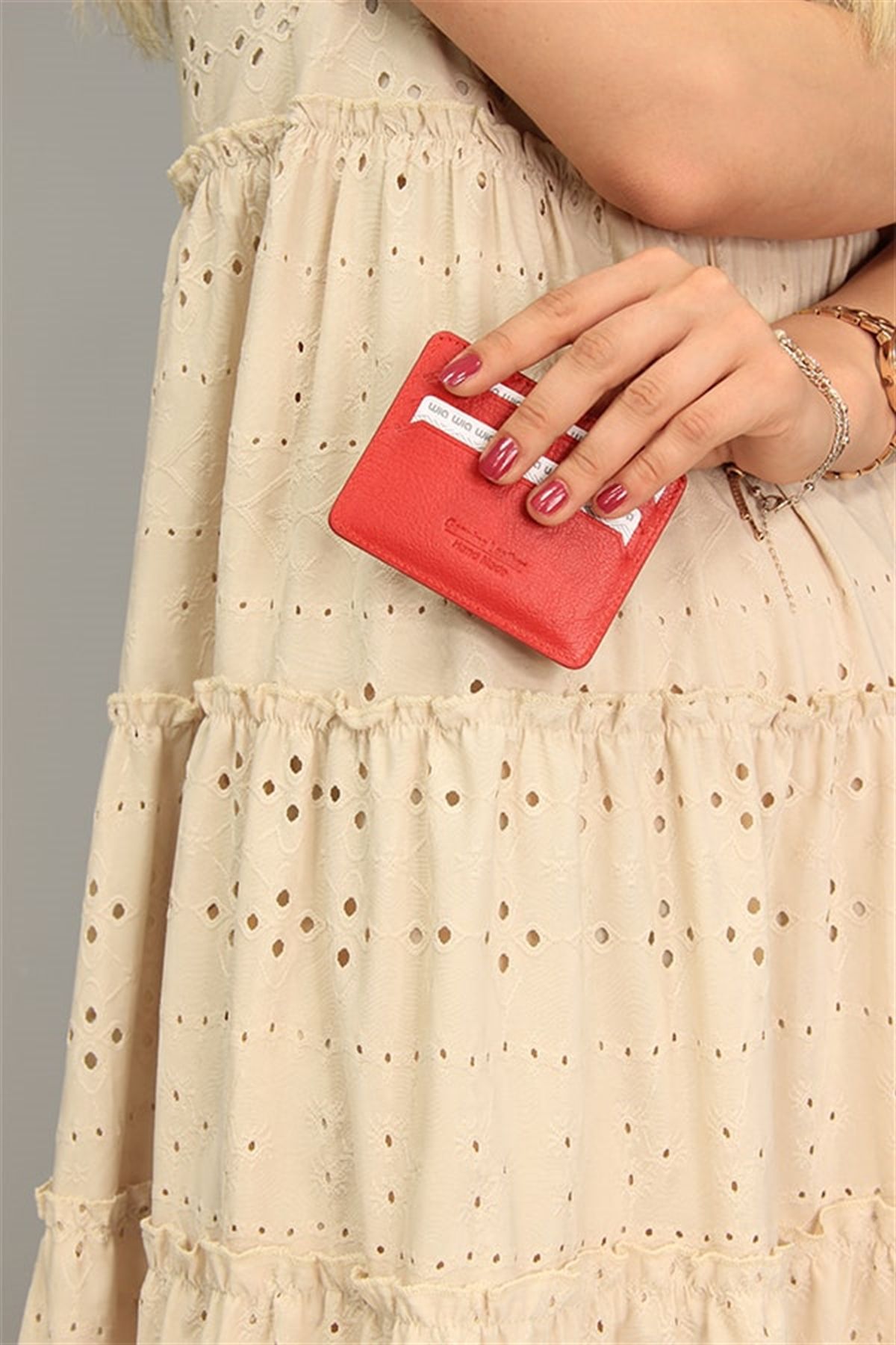 Wia-Unisex Genuine Leather Card Holder, Red 530 3