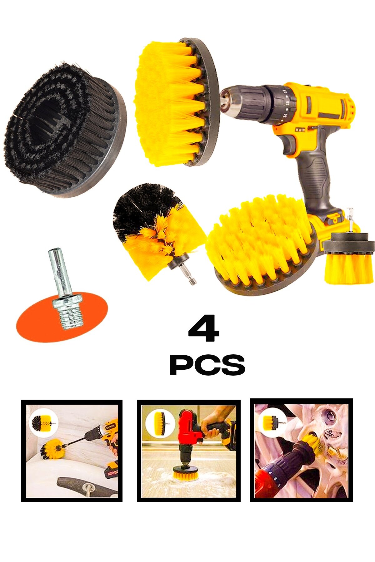 Germany Style 4 Parça Yüksek Mikron Matkaplara Ve Polisajlara Özel Paspas Koltuk Halı Yıkama Fırça S