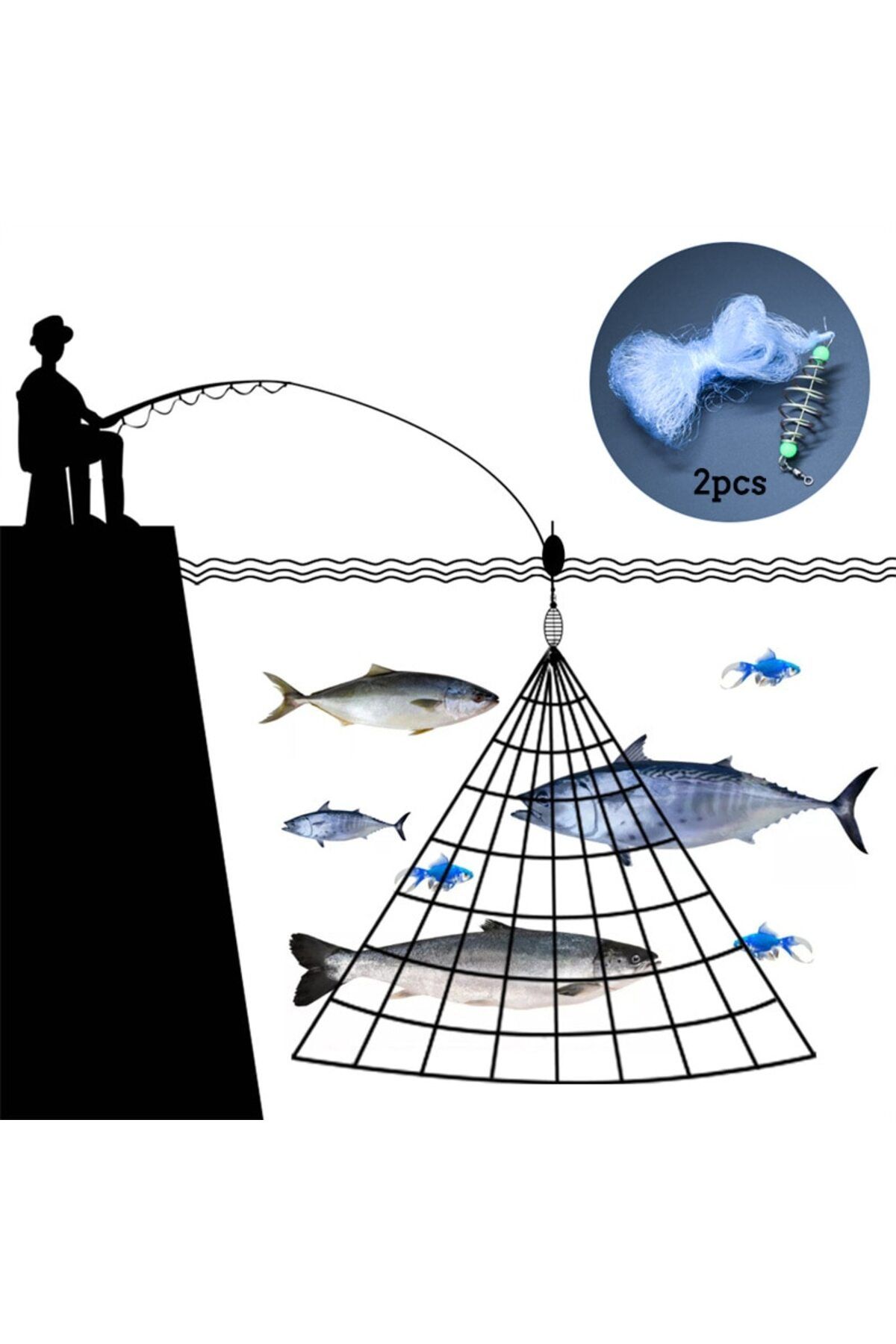 Choice-Multi Size Fishing Trap Net With Luminous Bead Netting 3 5 6 12 Sea Fish Mesh Tackle Copper Shoal... 2