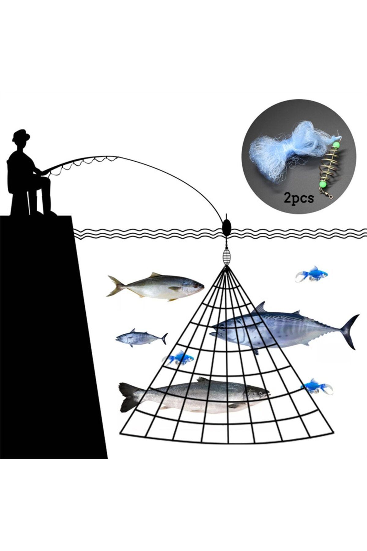 Choice-Multi Size Fishing Trap Net With Luminous Bead Netting 3 5 6 12 Sea Fish Mesh Tackle Copper Shoal... 7