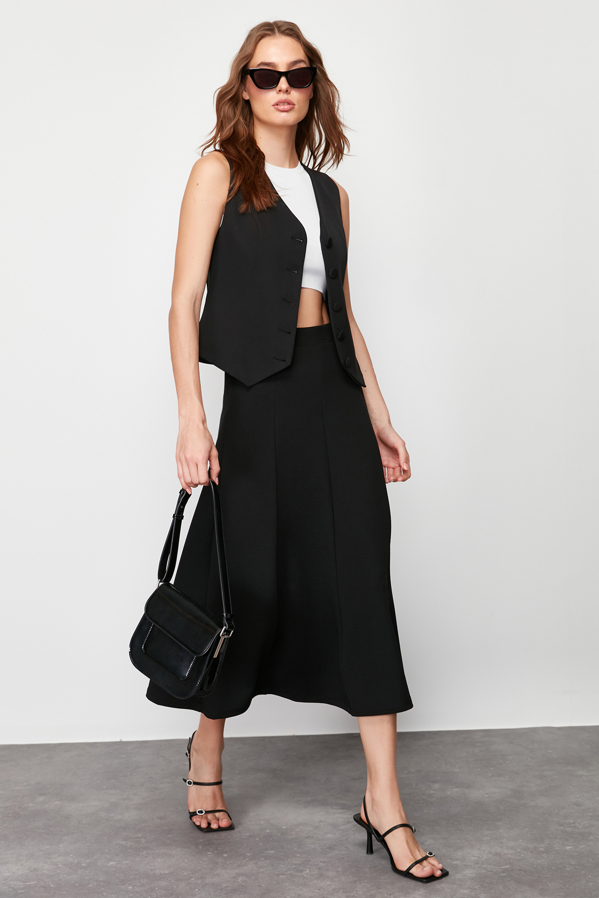 Trendyolmilla  Siyah Kloş Maxi Esnek Midi Örme Etek TWOSS24ET00156 - Görsel 11