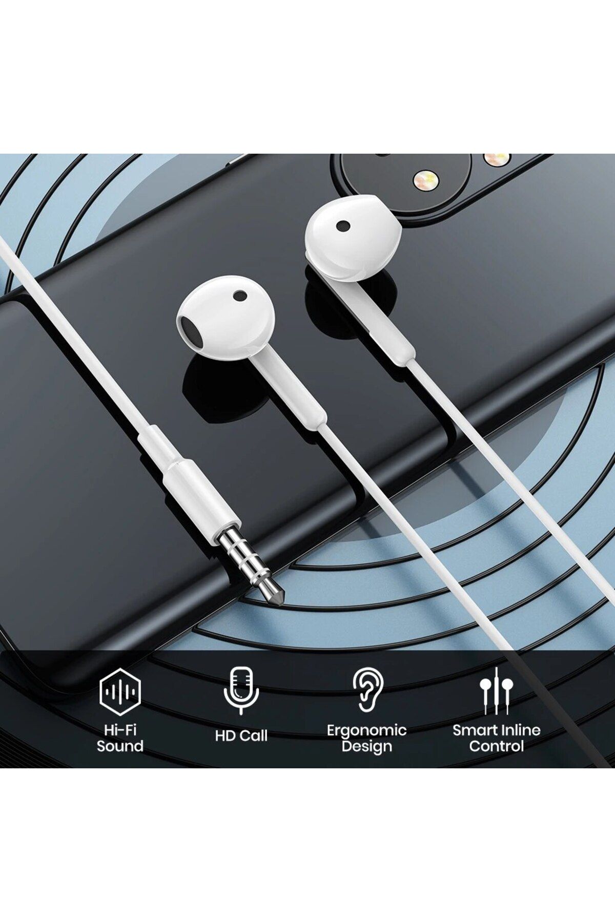 Choice-TOPK Earphone In-Ear Volume Control with Microphone 3.5mm Jack Universal for iPhone Android 6