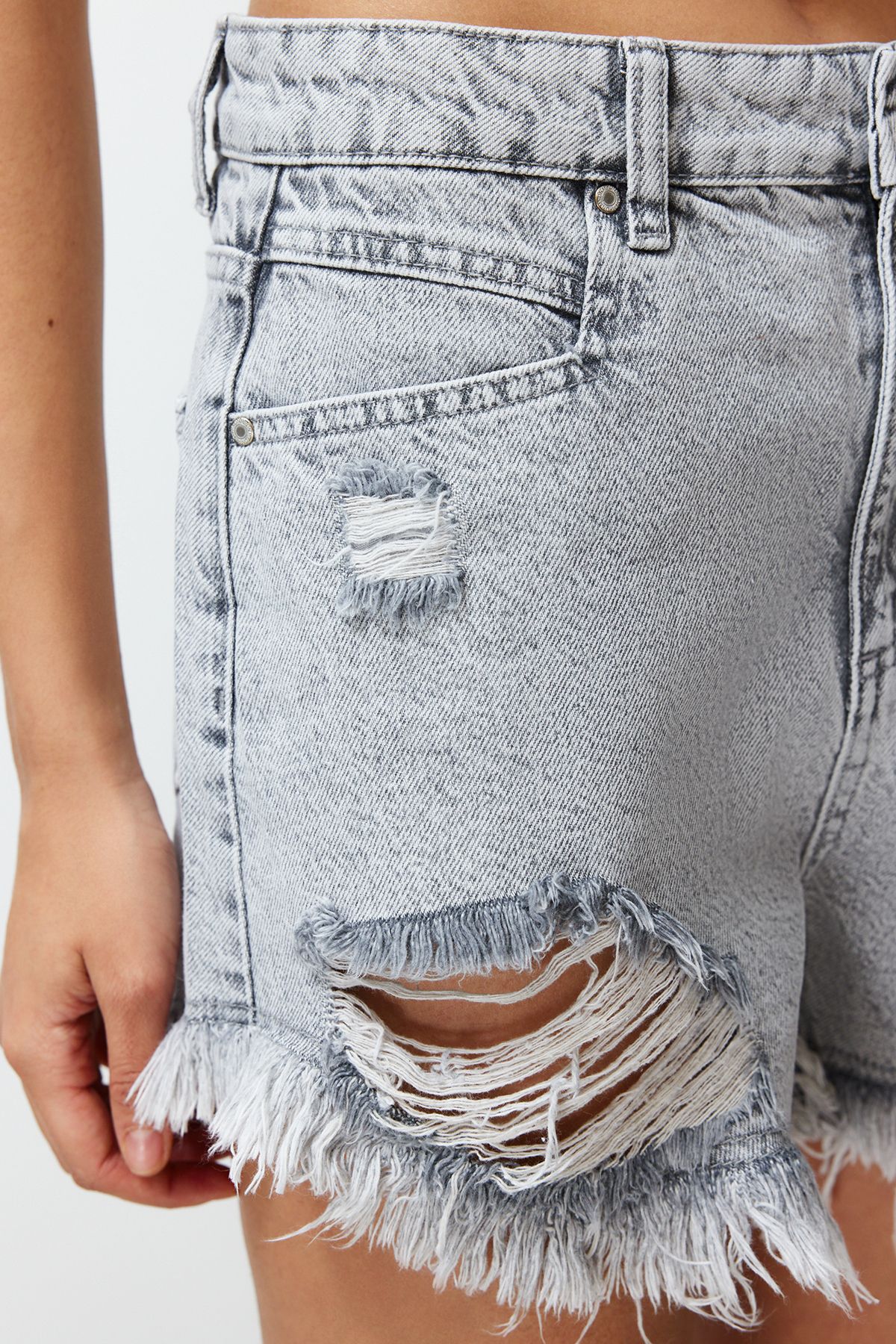 Grey ripped denim shorts best sale