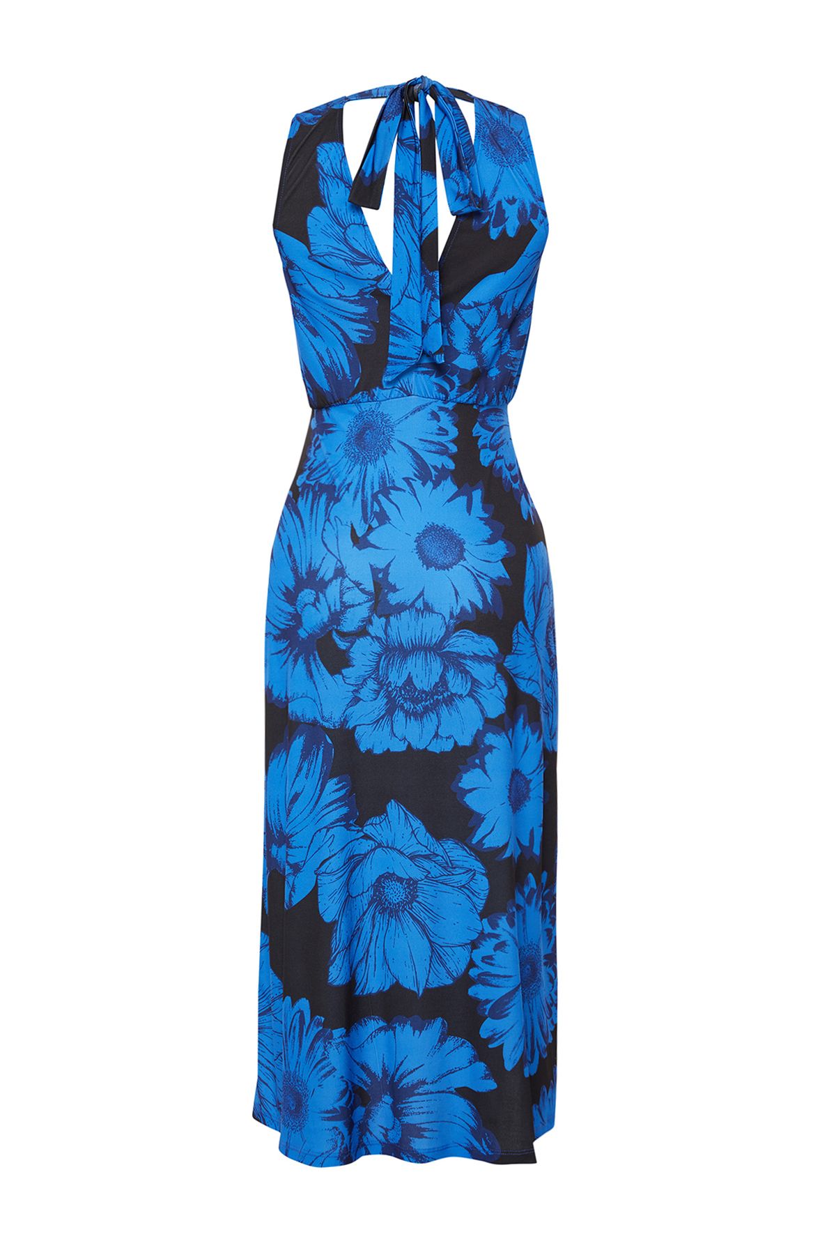 Trendyol Collection-Rochie midi tricotată elastică, cu decolteu în V, strâns cu model albastru TWOSS24EL00675 8