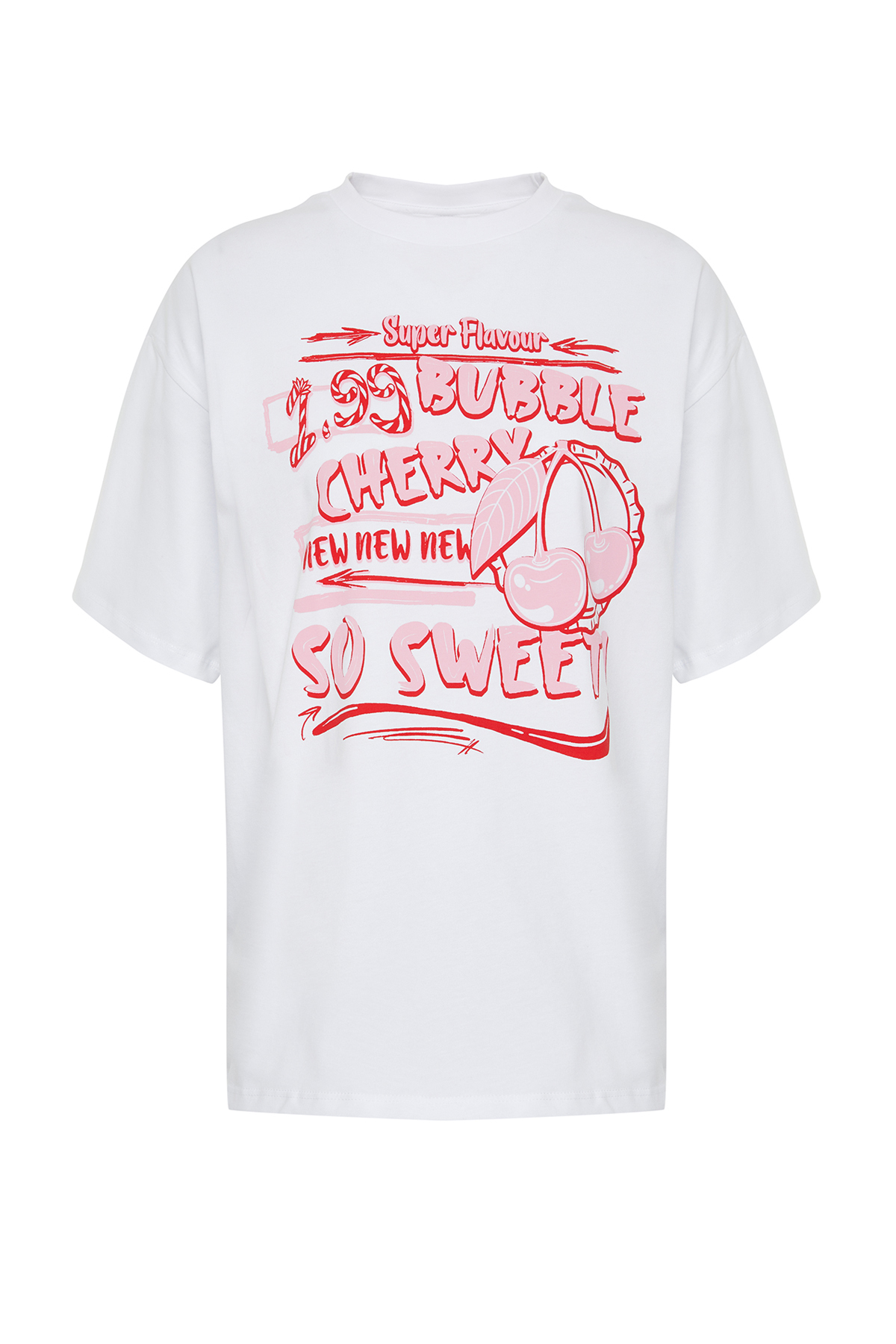 Trendyolmilla  Beyaz %100 Kalın Pamuklu Baskılı Oversize/Rahat Kesim Örme T-Shirt TWOSS24TS00123 - Görsel 7