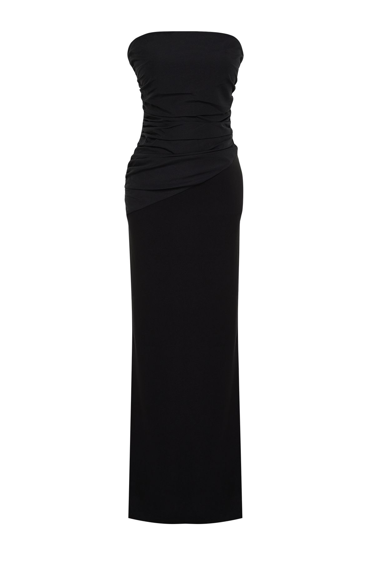 Trendyol Collection-Rochie lungă de seară țesută pe corp neagră TPRSS24AE00053 7
