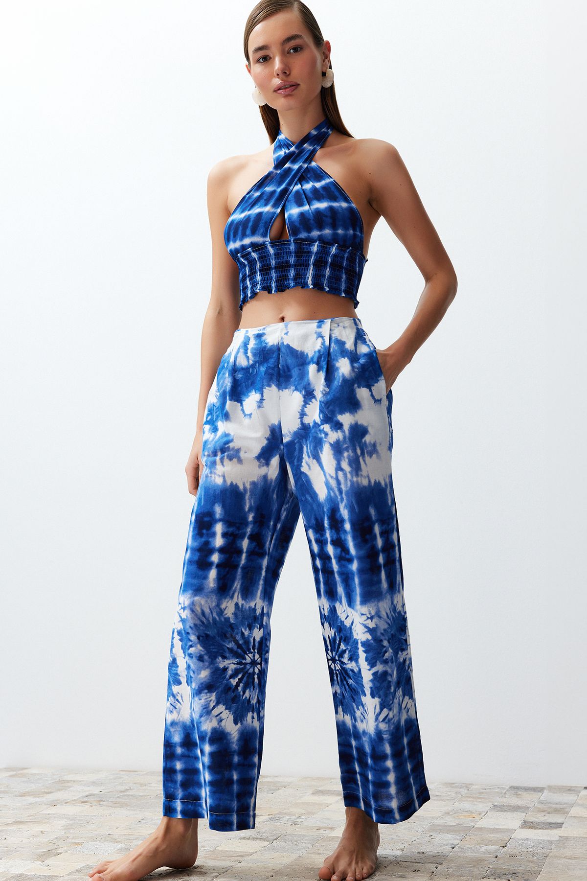 Trendyol Collection-Cotton Woven Abstract Print Blouse and Pants Beach Set - Tbess24Au00013 4