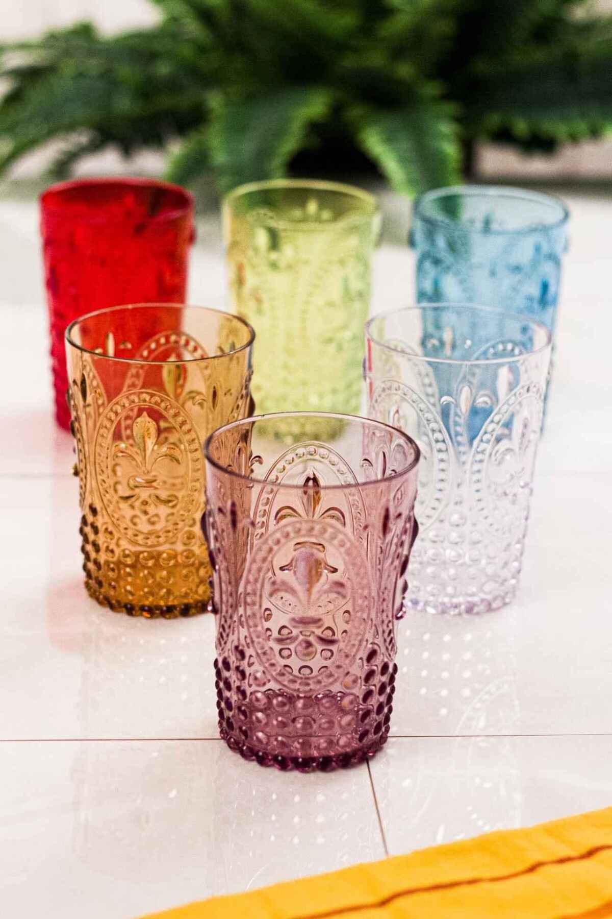 Acrylic Colored 6-Piece Short Cup & Water Soft Drink Coffee Side Glass 400 ml (Not Glass)