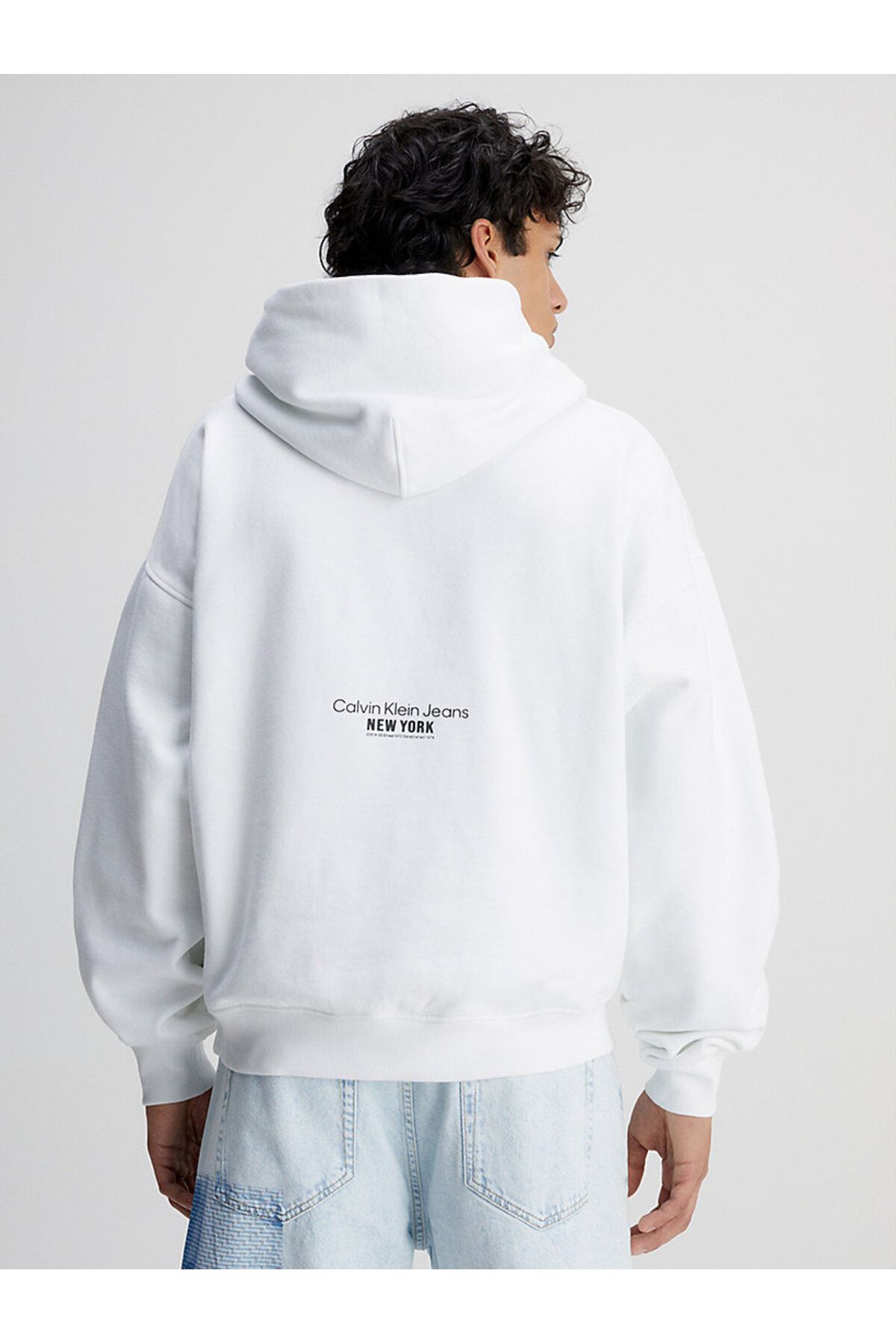 سویشرت سفید مردانه حرکت کاپوت گرافیکی گل اورجینال Calvin Klein