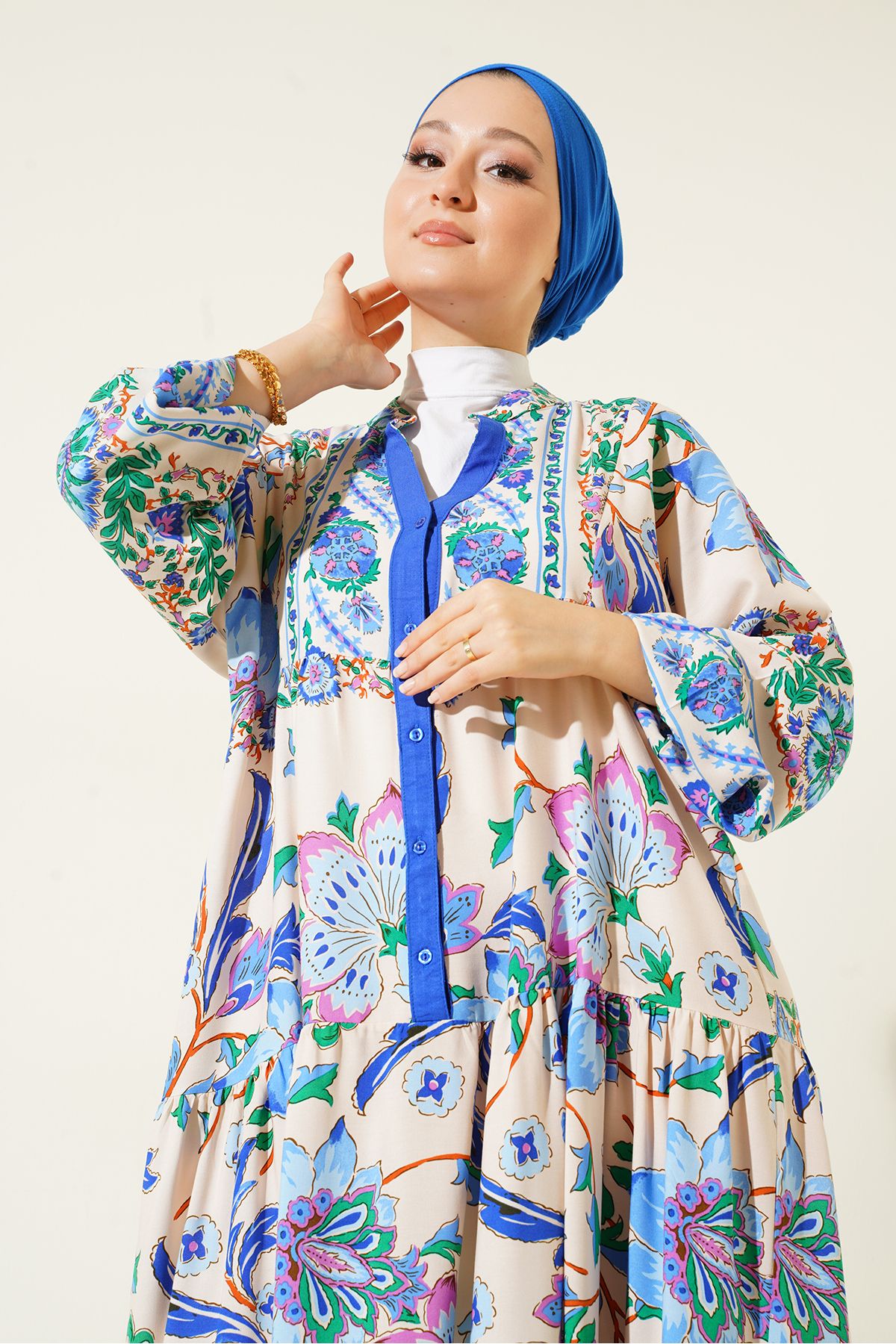 Bigdart-2423 فستان منقوش أصلي - أزرق داكن 4