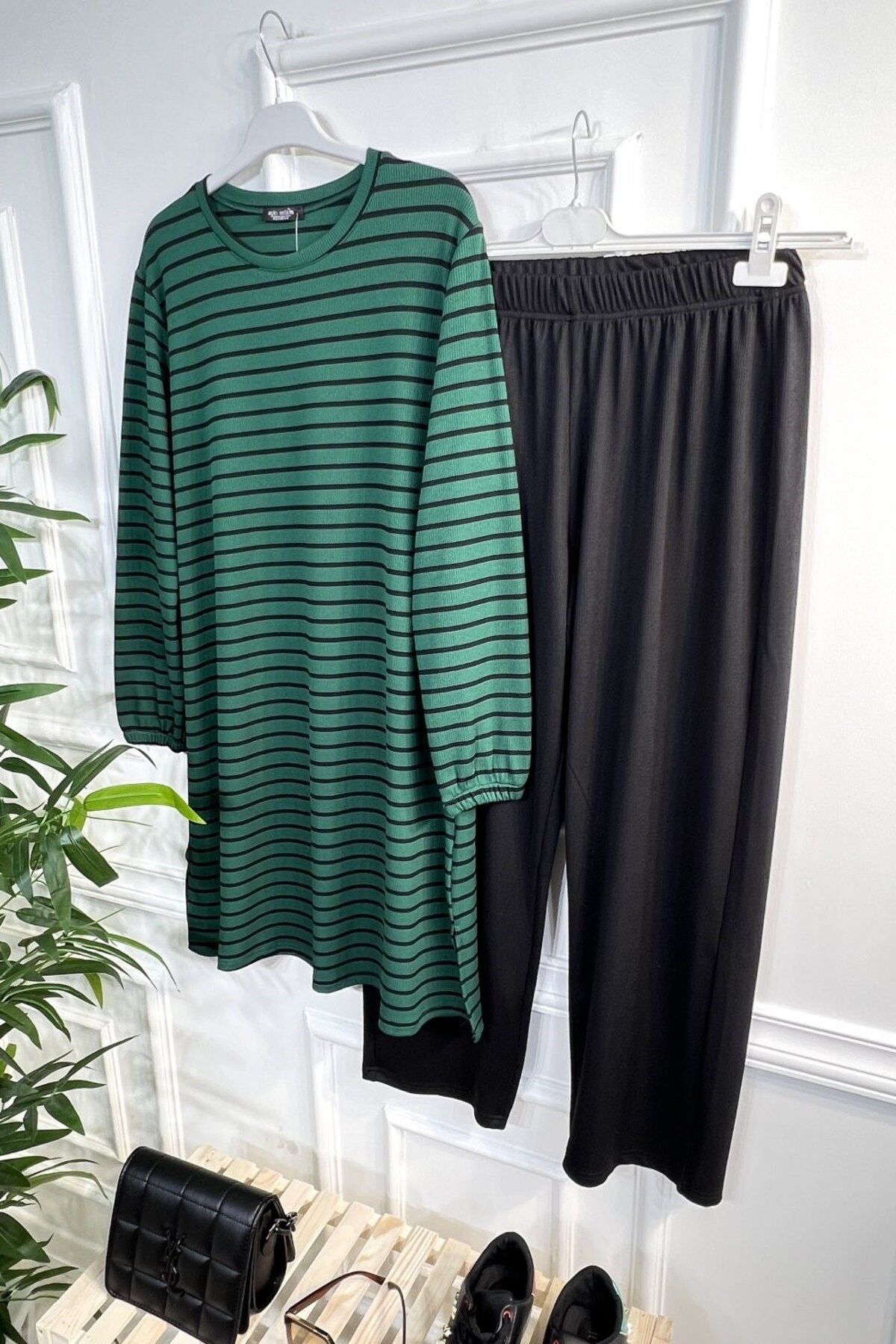 Aşkı Endam-Large Size Tuana Striped Corded Full Flexible Double Set - Emerald 4