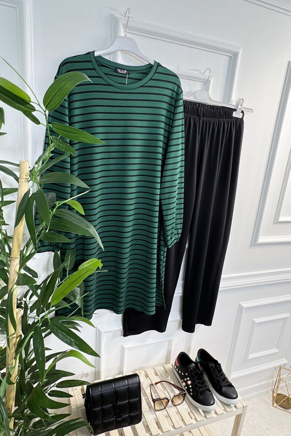 Aşkı Endam-Large Size Tuana Striped Corded Full Flexible Double Set - Emerald 5