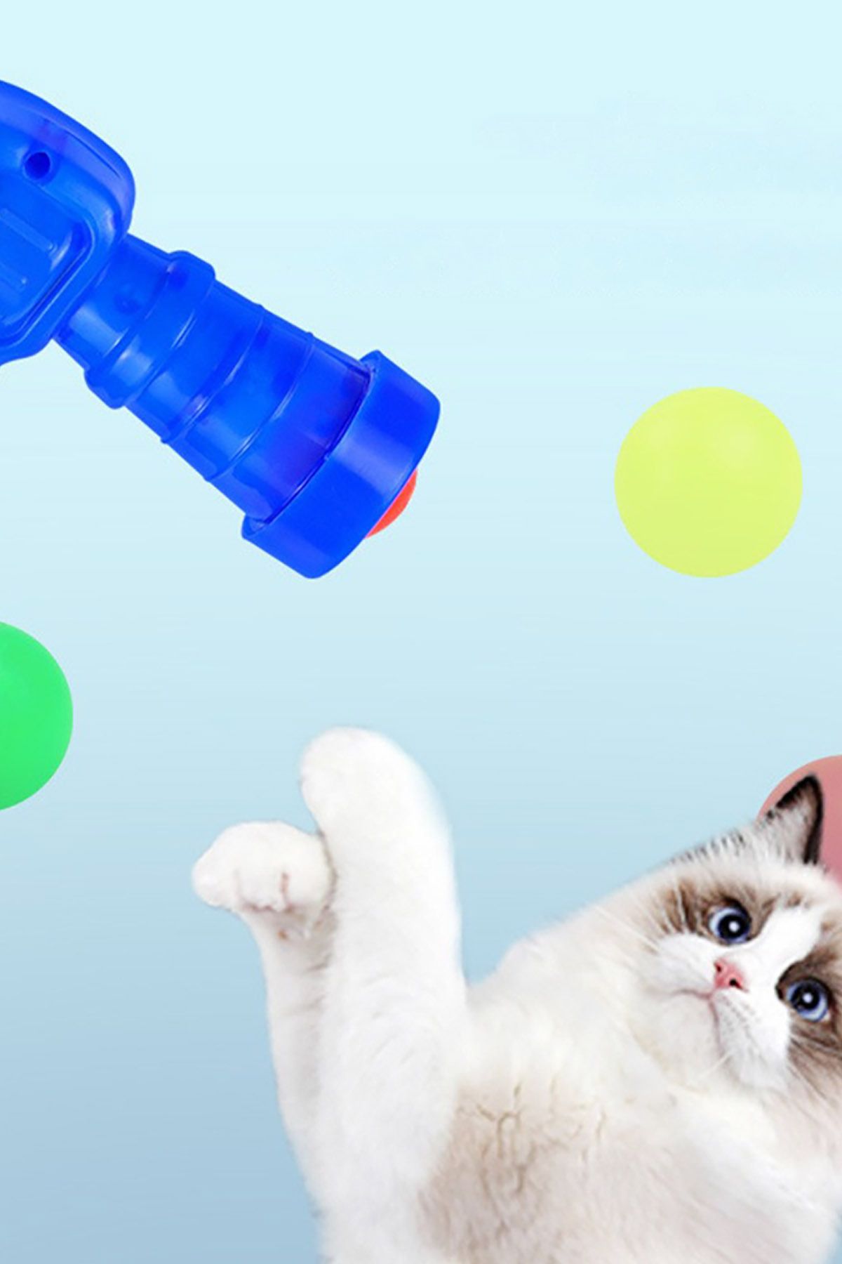 Peluş Top Atan Kedi Oyuncağı Eğlenceli Kedi Topu Fırlatan Tabanca Oyuncak 30 Adet Top