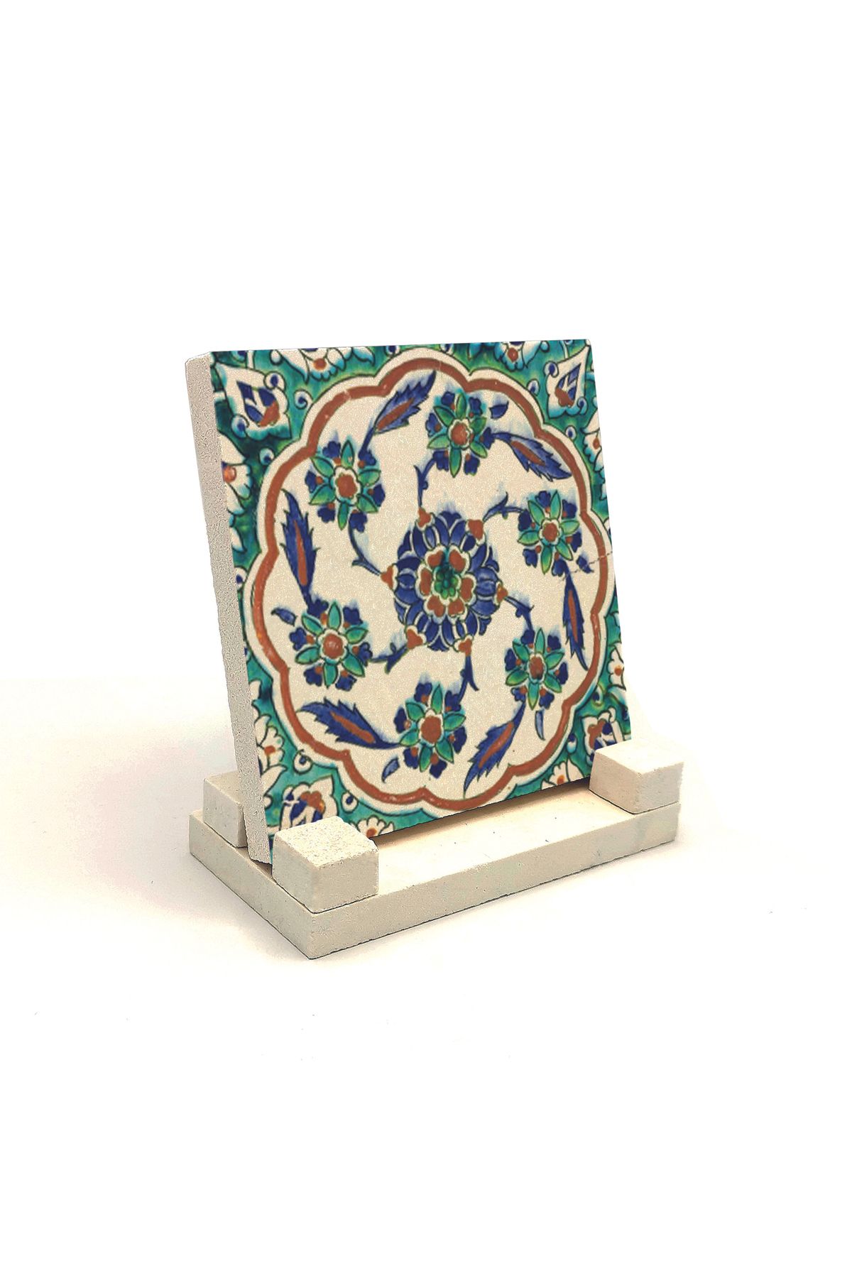 Sadrazam-Ottoman Tile Pattern Messianic Mehmet Pasha Mosque Printed Natural Stone Desktop 10x10 Kd-18 2