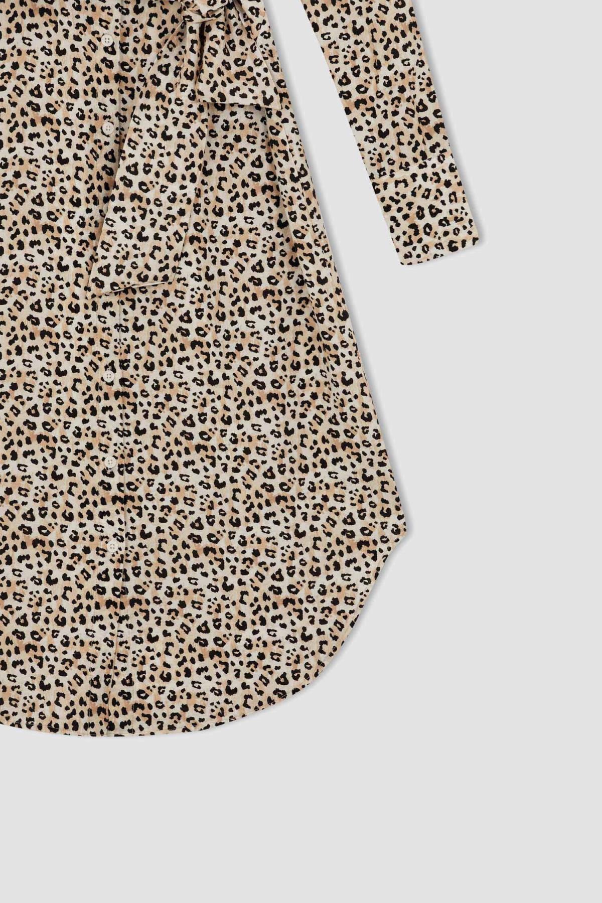 DeFacto-Regular Fit guler cămașă cu model leopard tunică cu mânecă lungă X6548az22au 7