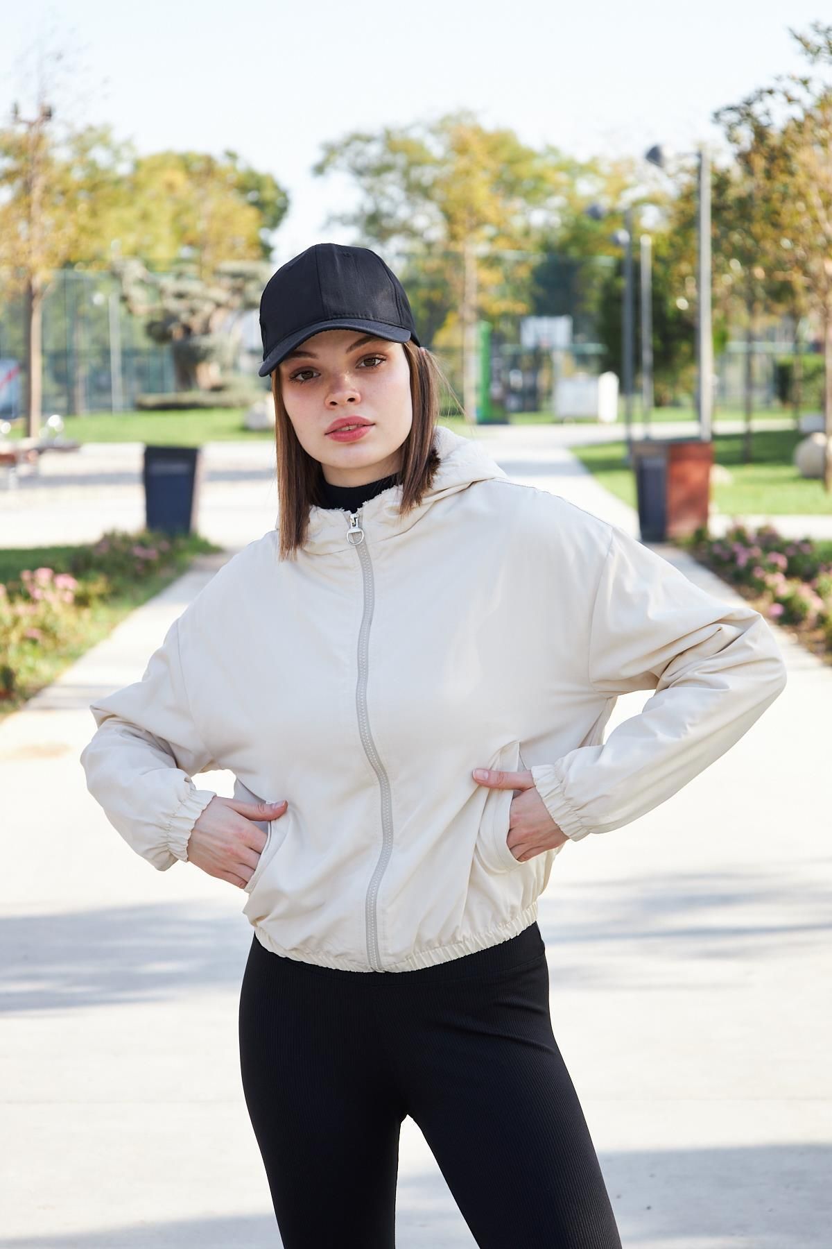 Ceylen-Women's Ecru Hooded Plush Coat 4