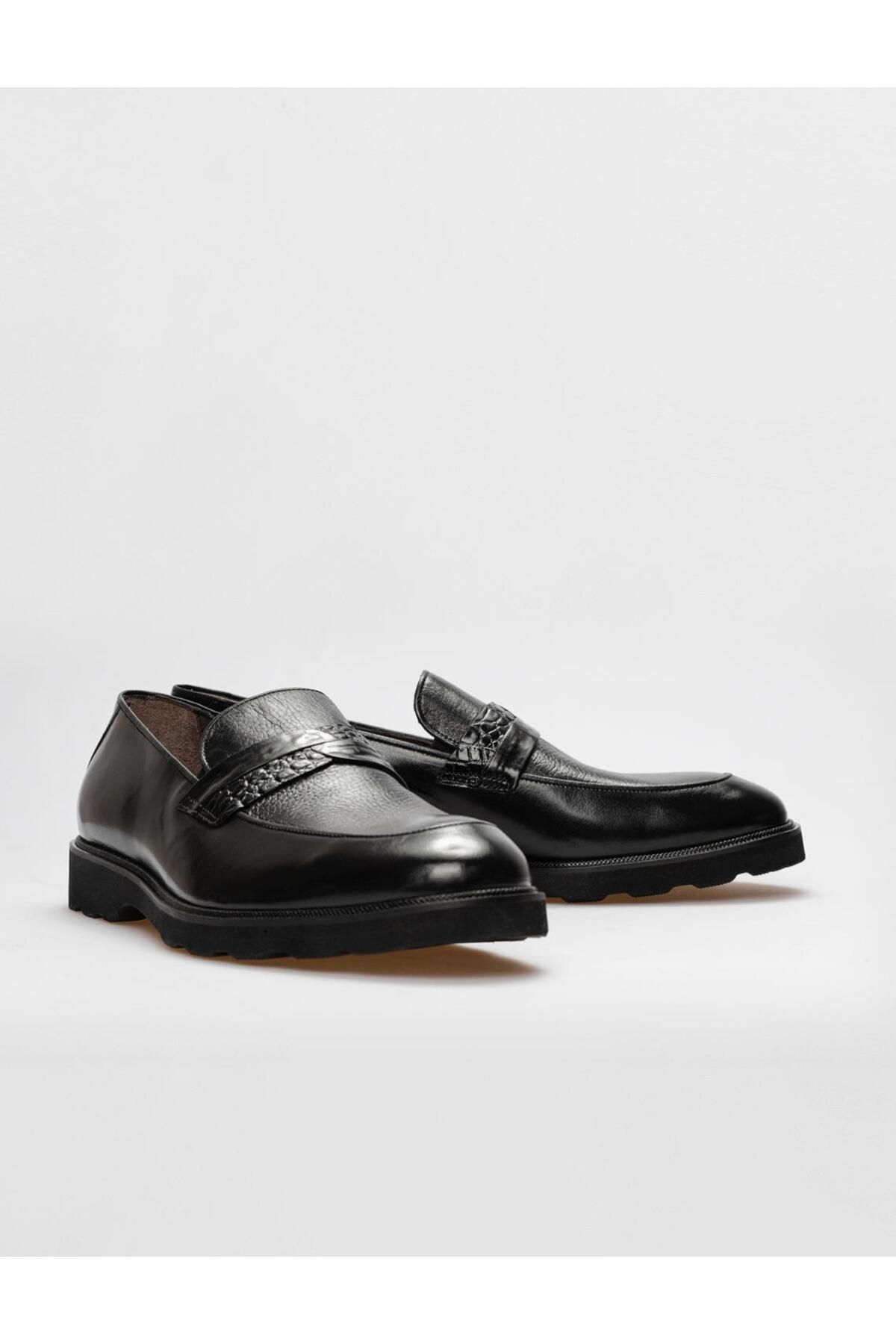 Cabani کمربند کروکو ​​سیاه چرمی واقعی کفش های کلاسیک مردانه