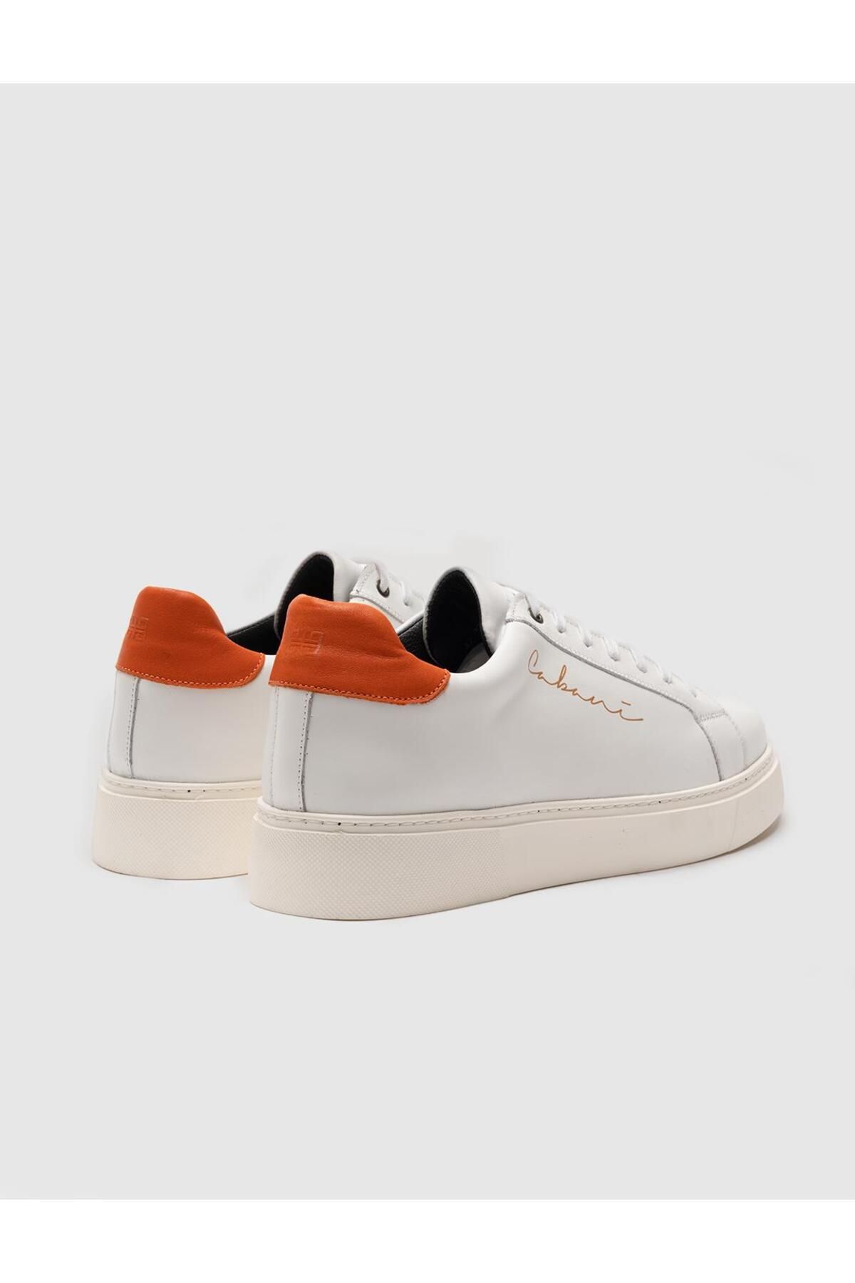Cabani کفش ورزشی توری سفید-نارنجی چرم واقعی
