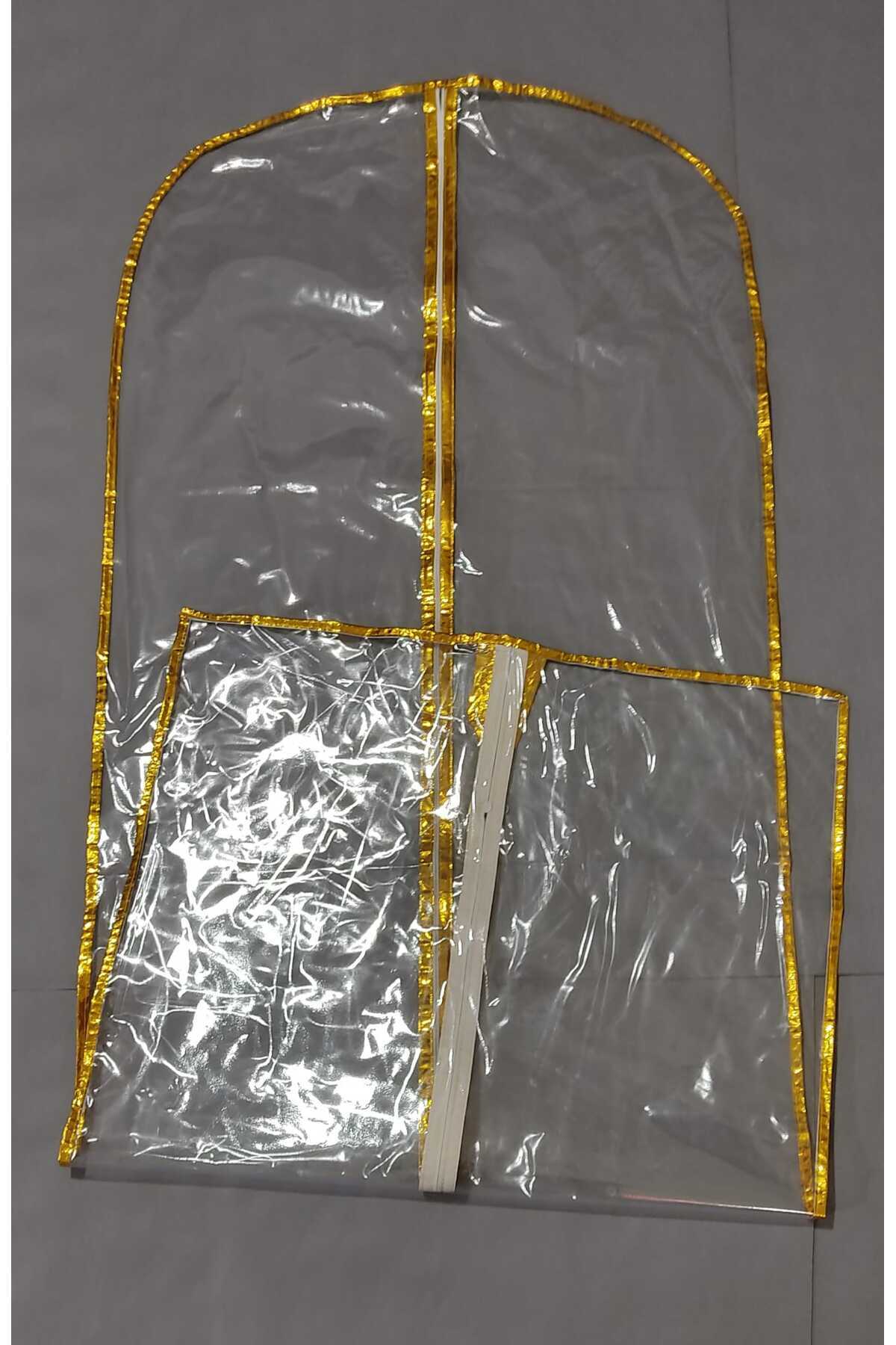 Abiye Kılıfı, Tam Şeffaf Uzun Elbise Koruyucu ve Taşıma Hurç, Kenar Şerit Metalize  Biye,160x64 cm,