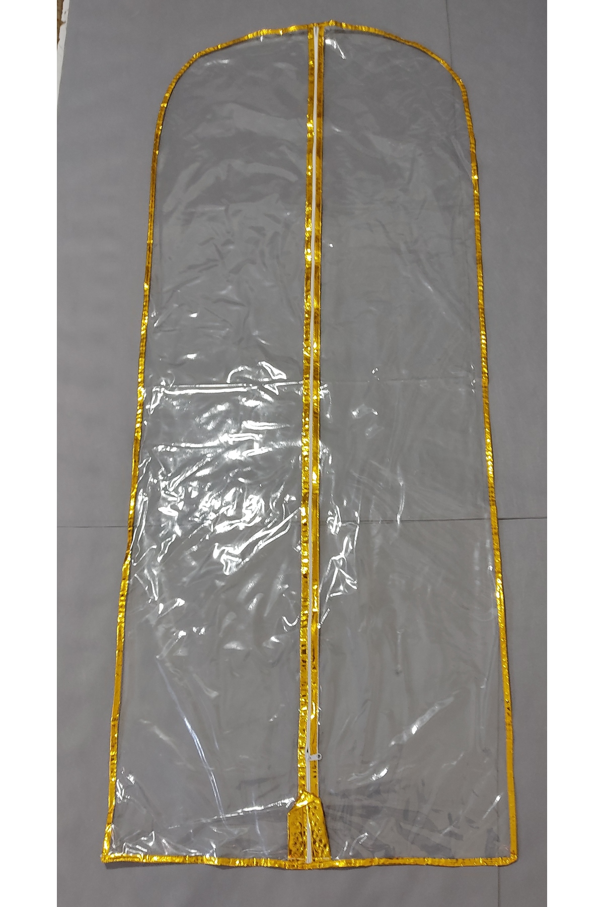 Abiye Kılıfı, Tam Şeffaf Uzun Elbise Koruyucu ve Taşıma Hurç, Kenar Şerit Metalize  Biye,160x64 cm,