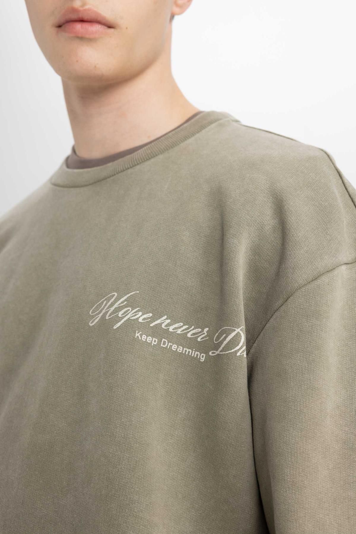 Defacto Comfortable Crew Neck Back Printed Comfort Sweatshirt C1665Ax24Sp Trendyol