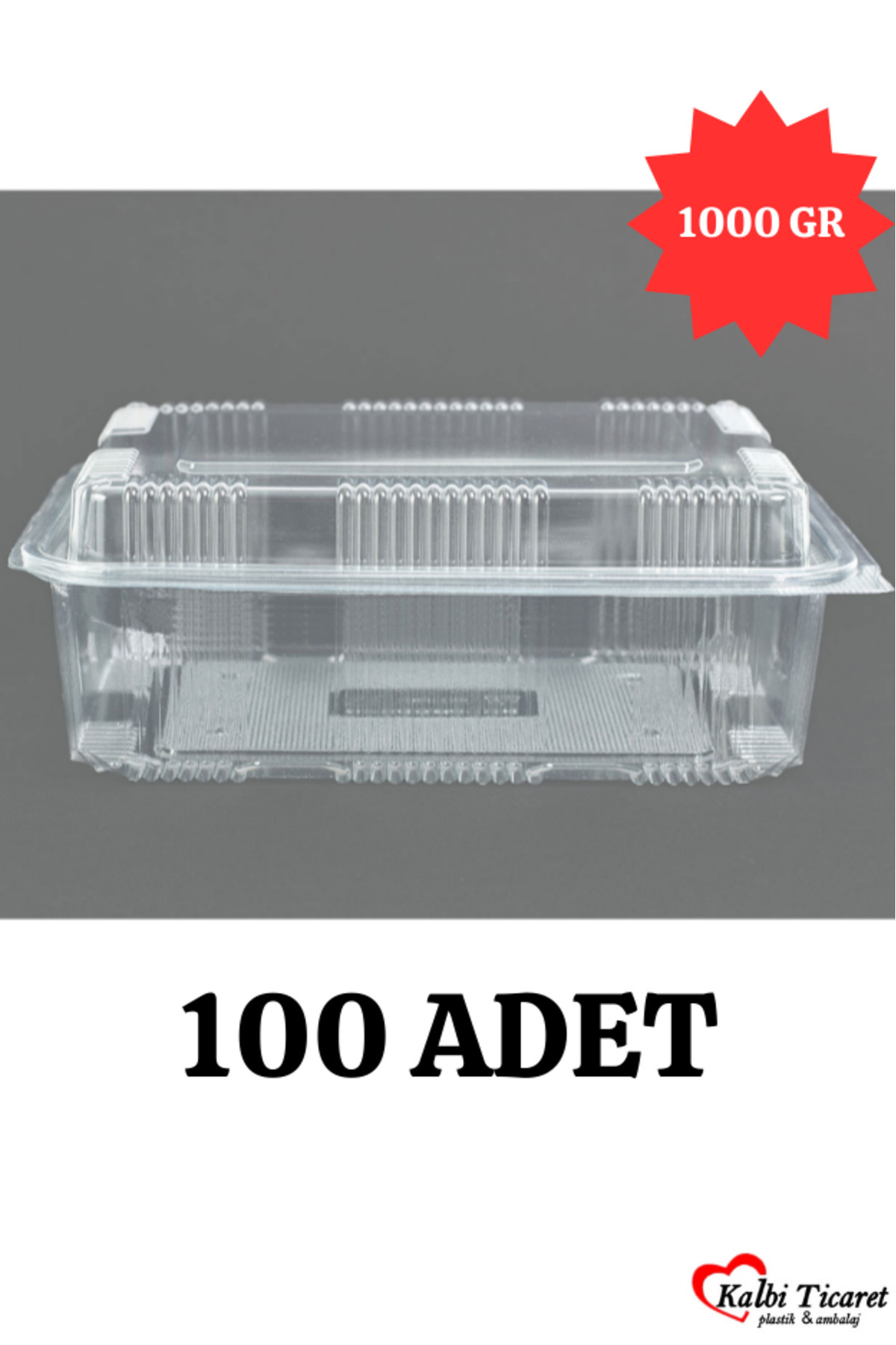 Kalbi Ticaret Plastik Kurabiye Kabı 1000 gr 100'lü Plastik Yüksek Kapaklı Kase Saklama Kabı Şeffaf Sızdırmaz Kap