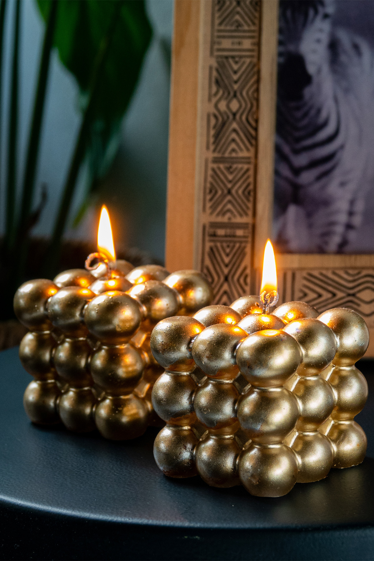 Decorative Bubble Candle 2pcs Set Gold