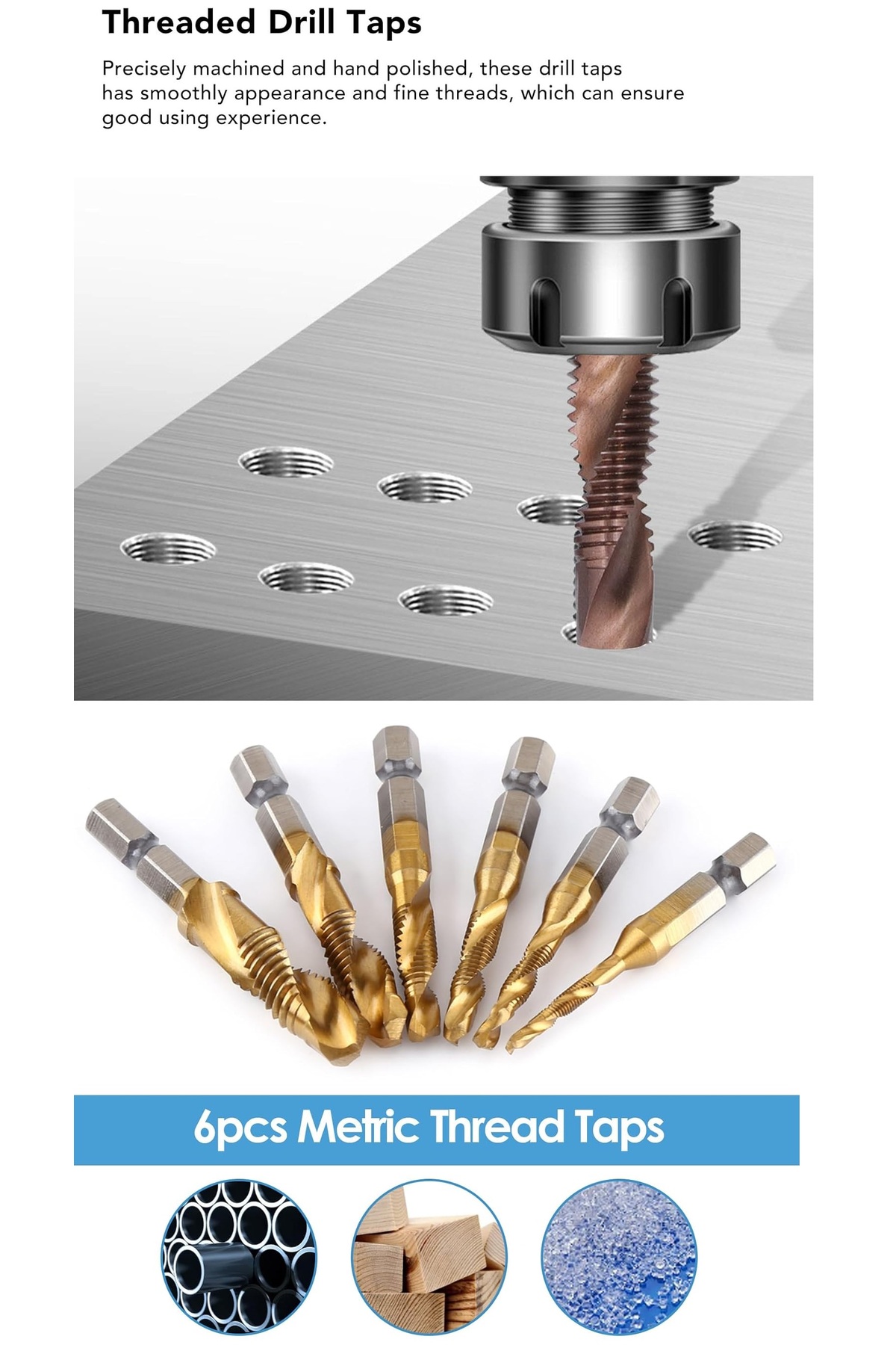 Depolife Kılavuz Pafta Seti 6 Parçalı M3 M4 M5 M6 M8 M9 Matkap Klavuz Takımı Ahşap Plastik Metal Pah Açma