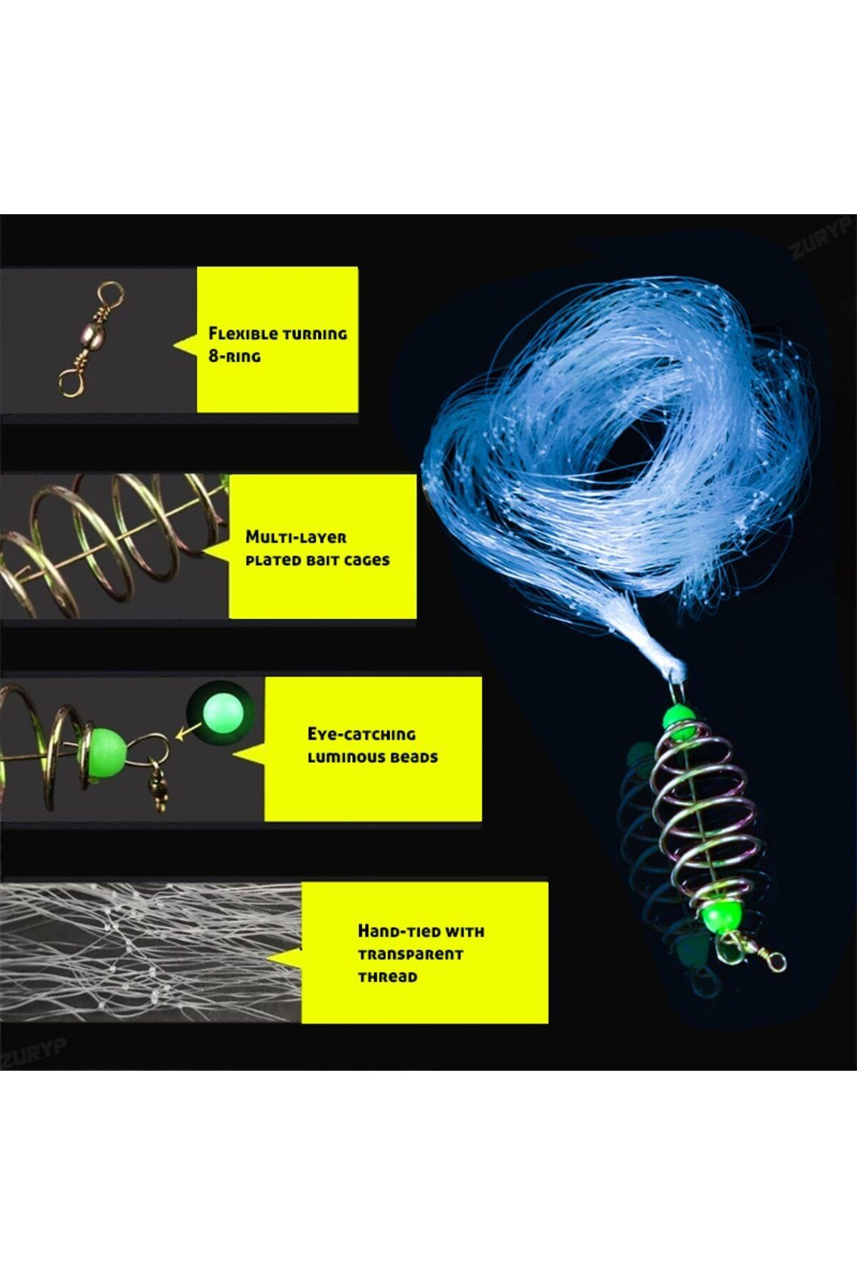 Choice-Multi Size Fishing Trap Net With Luminous Bead Netting 3 5 6 12 Sea Fish Mesh Tackle Copper Shoal... 4