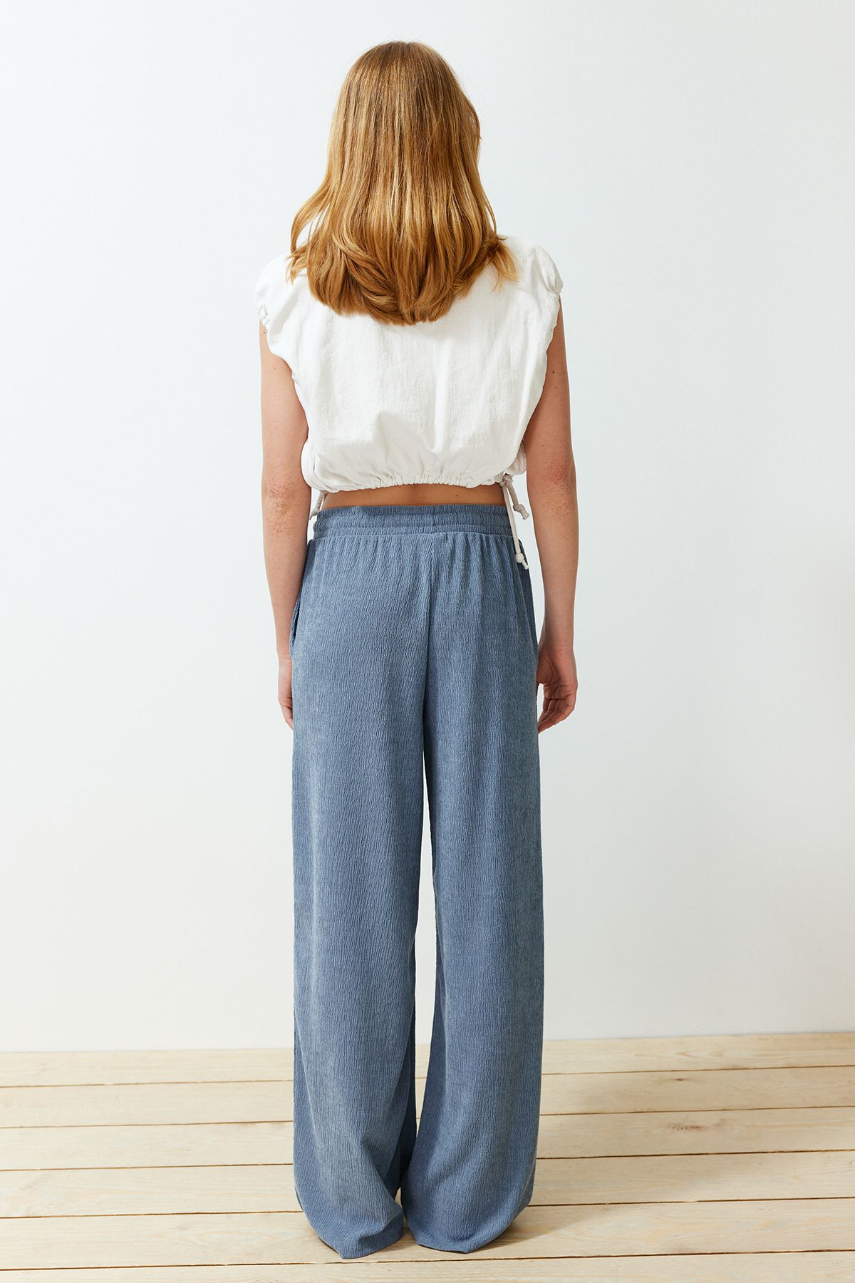 Trendyol Collection-Ευέλικτο πλεκτό παντελόνι Premium Indigo με φαρδύ πόδι TWOSS24PL00054 12