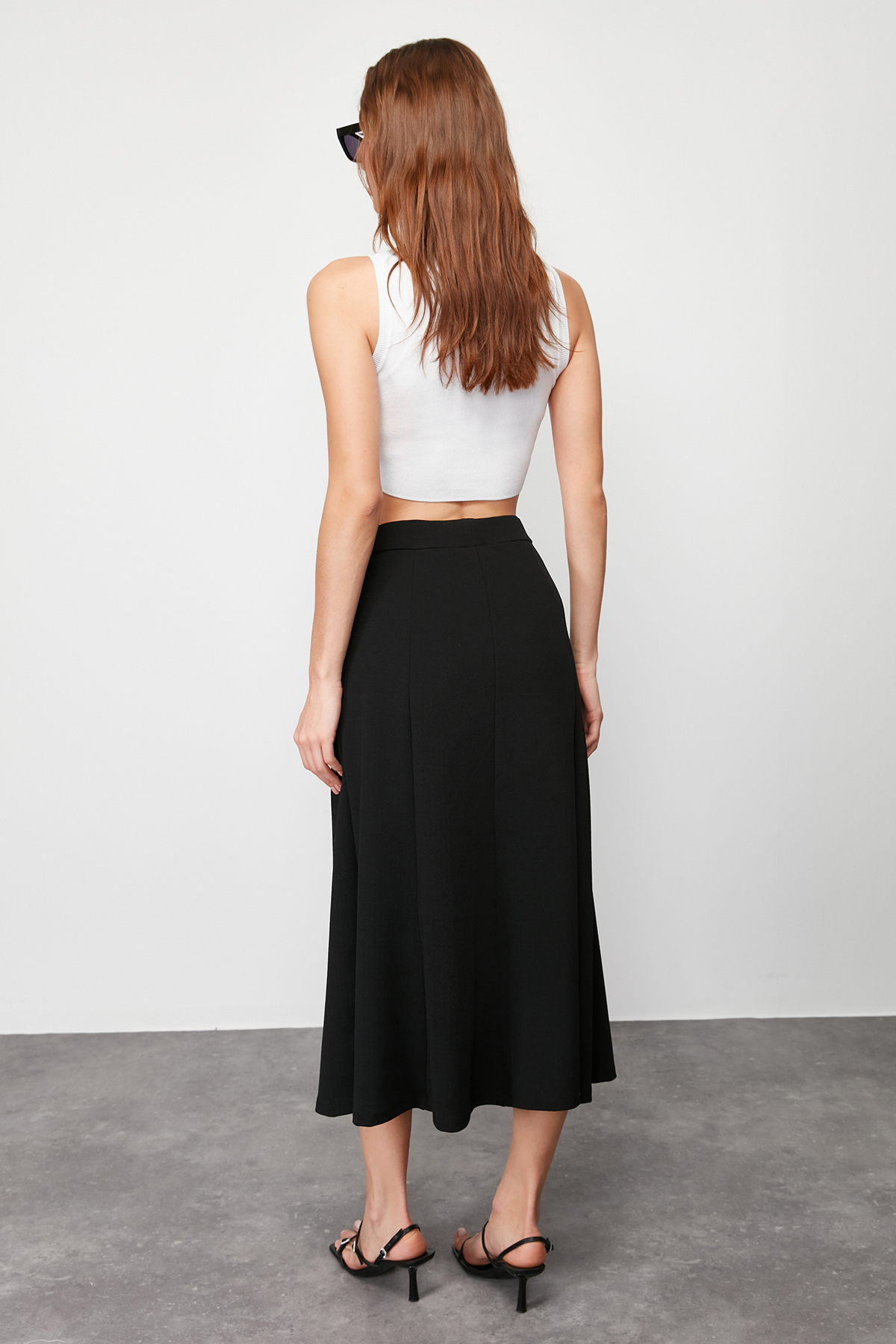 Trendyolmilla  Siyah Kloş Maxi Esnek Midi Örme Etek TWOSS24ET00156 - Görsel 14