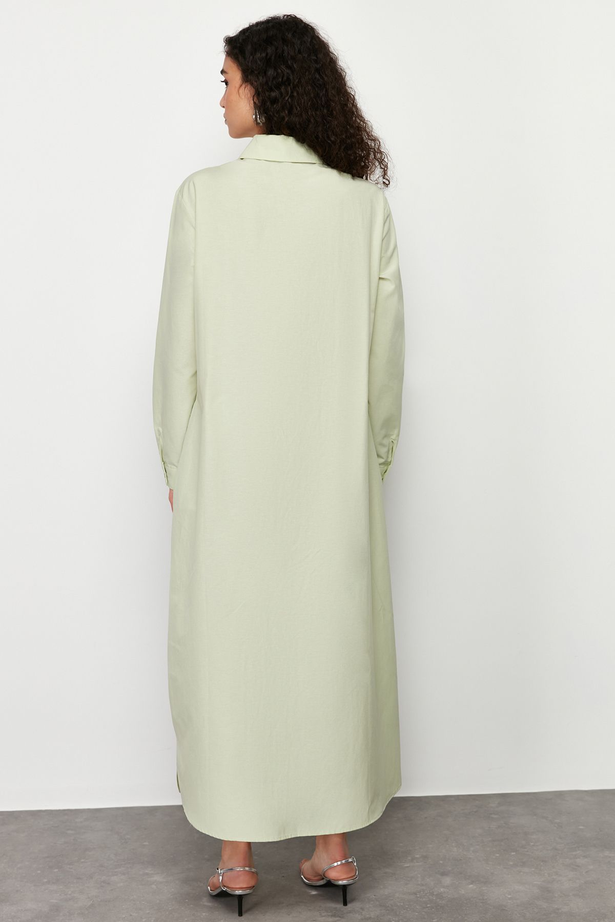 Trendyol Modest-Light Khaki Buttoned Woven Shirt Dress Tctss24Eb00137 5