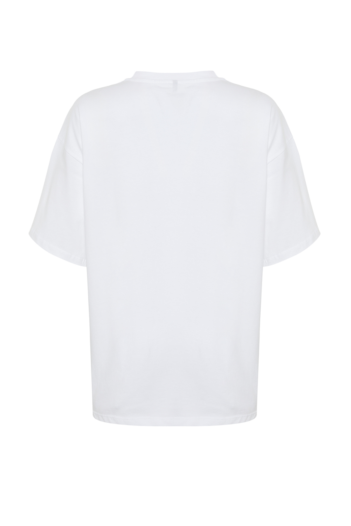 Trendyolmilla  Beyaz %100 Kalın Pamuklu Baskılı Oversize/Rahat Kesim Örme T-Shirt TWOSS24TS00123 - Görsel 8